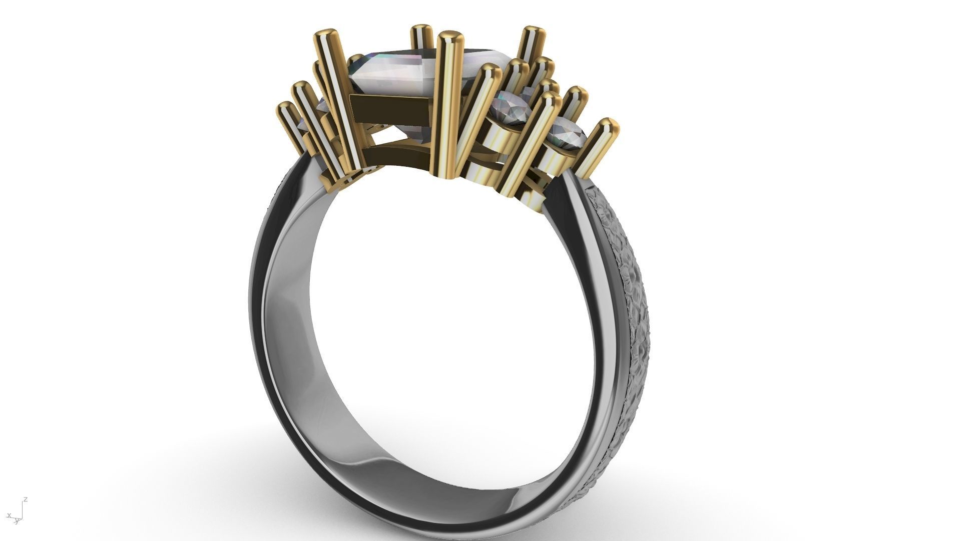 emerald cut 6 stone ring stl verified 3D print model_15