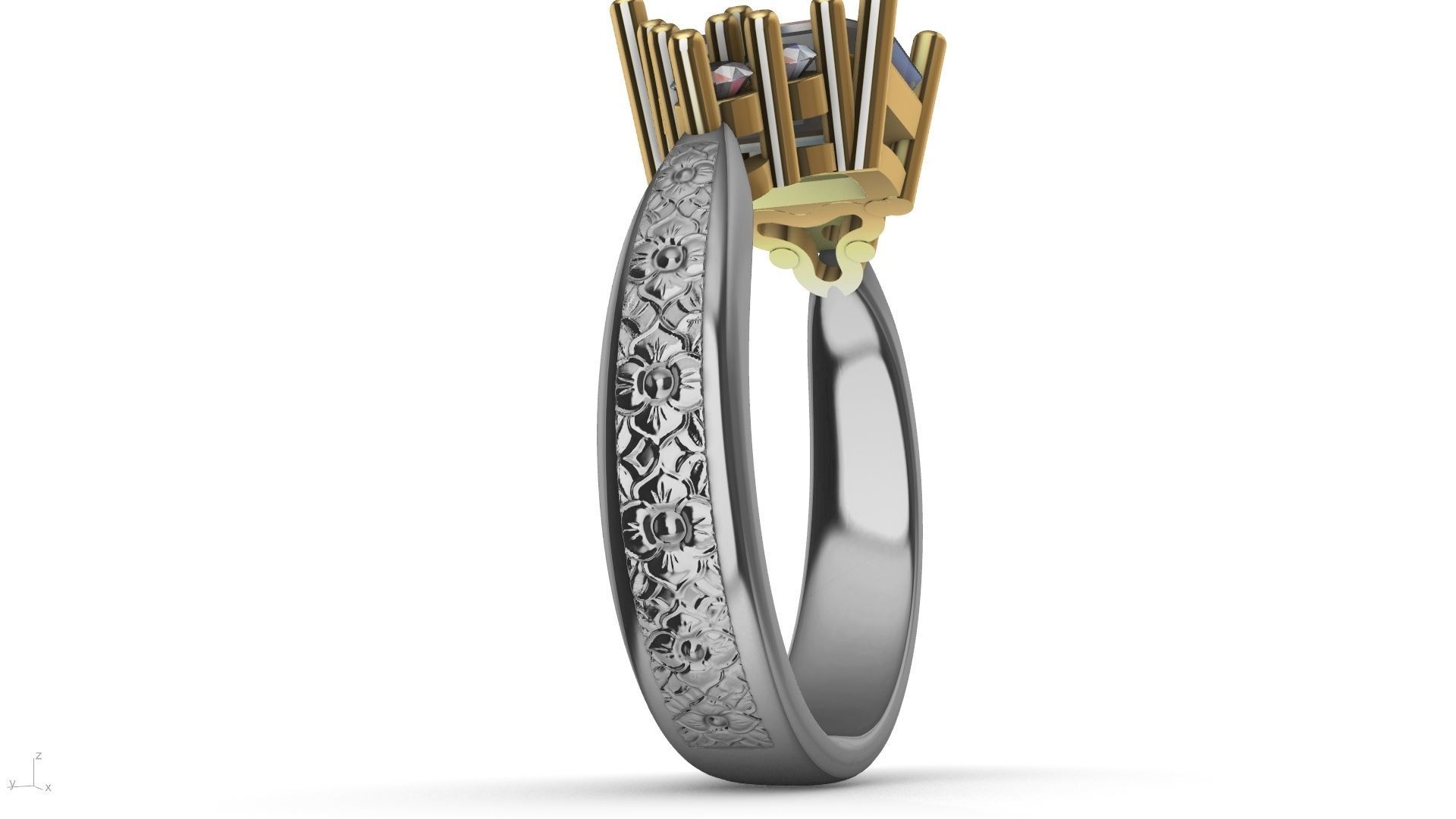 emerald cut 6 stone ring stl verified 3D print model_22