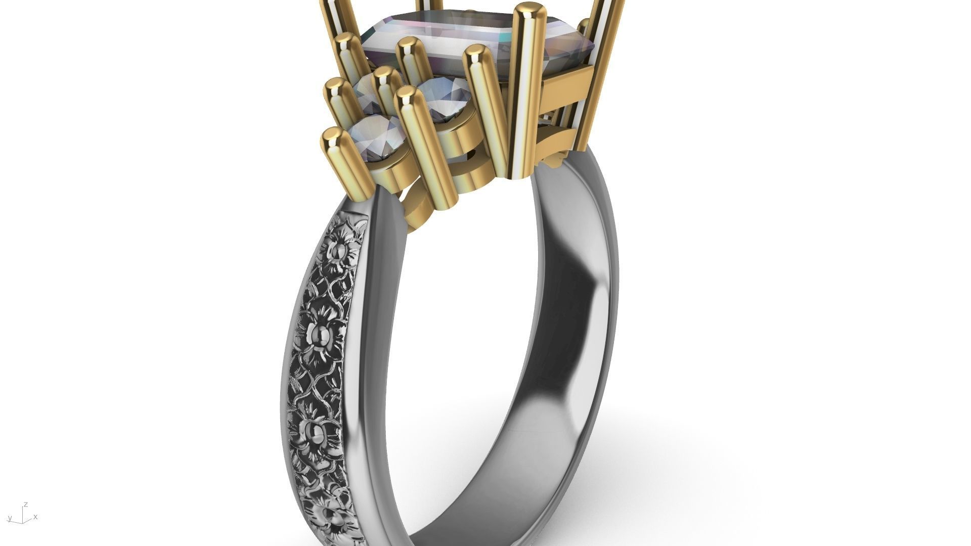 emerald cut 6 stone ring stl verified 3D print model_16