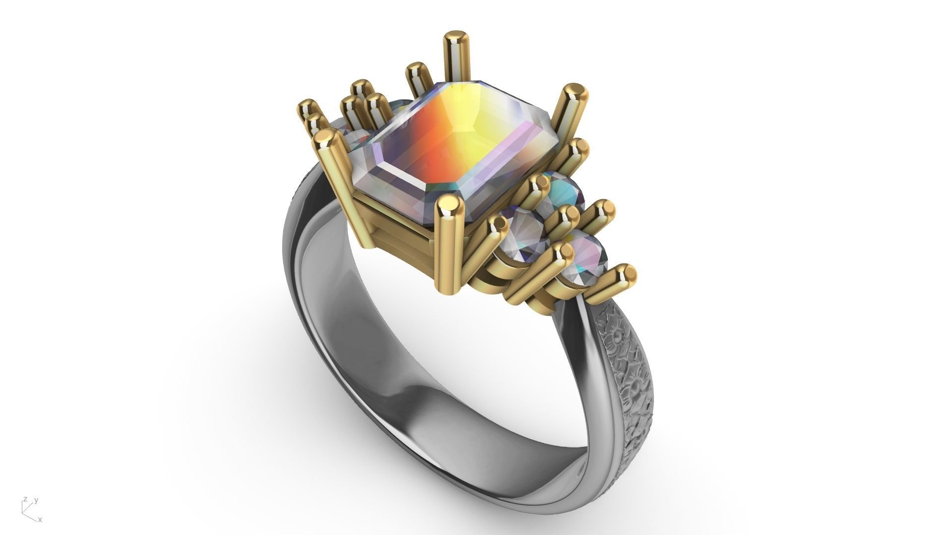 emerald cut 6 stone ring stl verified 3D print model_20