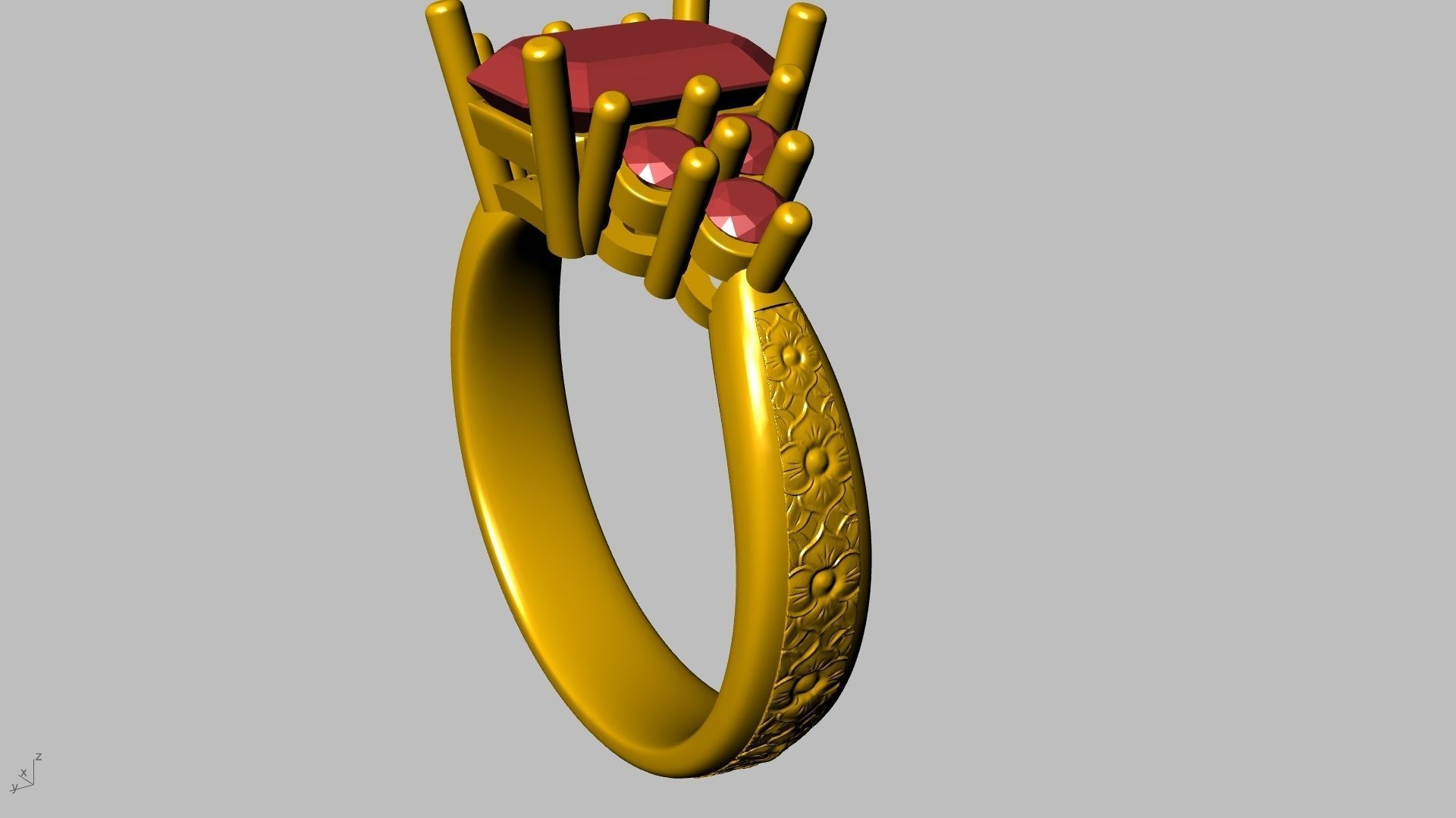 emerald cut 6 stone ring stl verified 3D print model_6