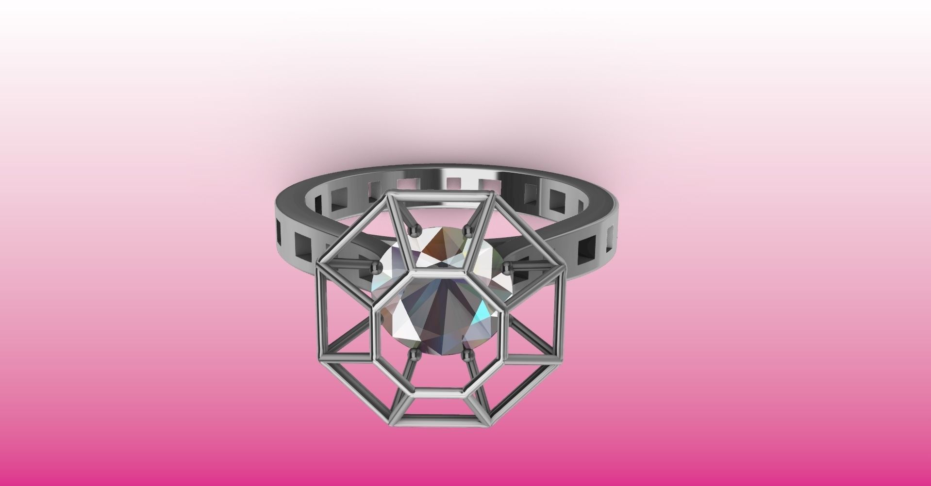 Modern dimaond cage set ring stl verified 3D print model_20