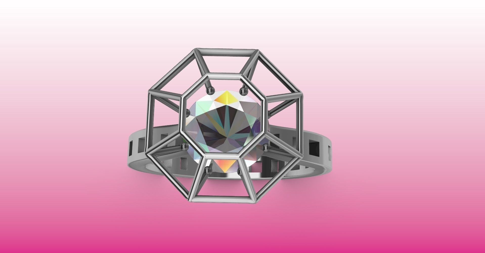 Modern dimaond cage set ring stl verified 3D print model_9