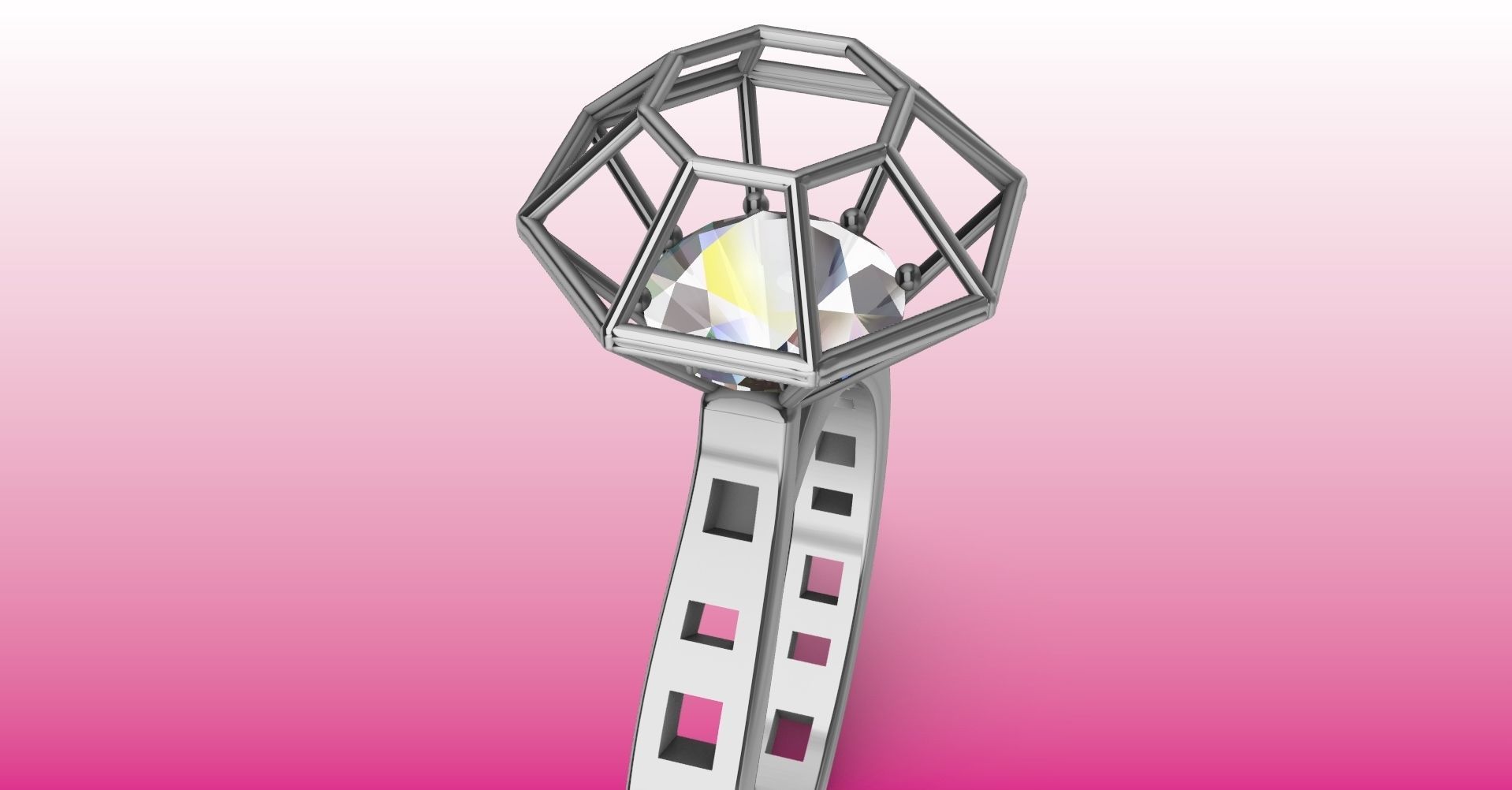 Modern dimaond cage set ring stl verified 3D print model_16