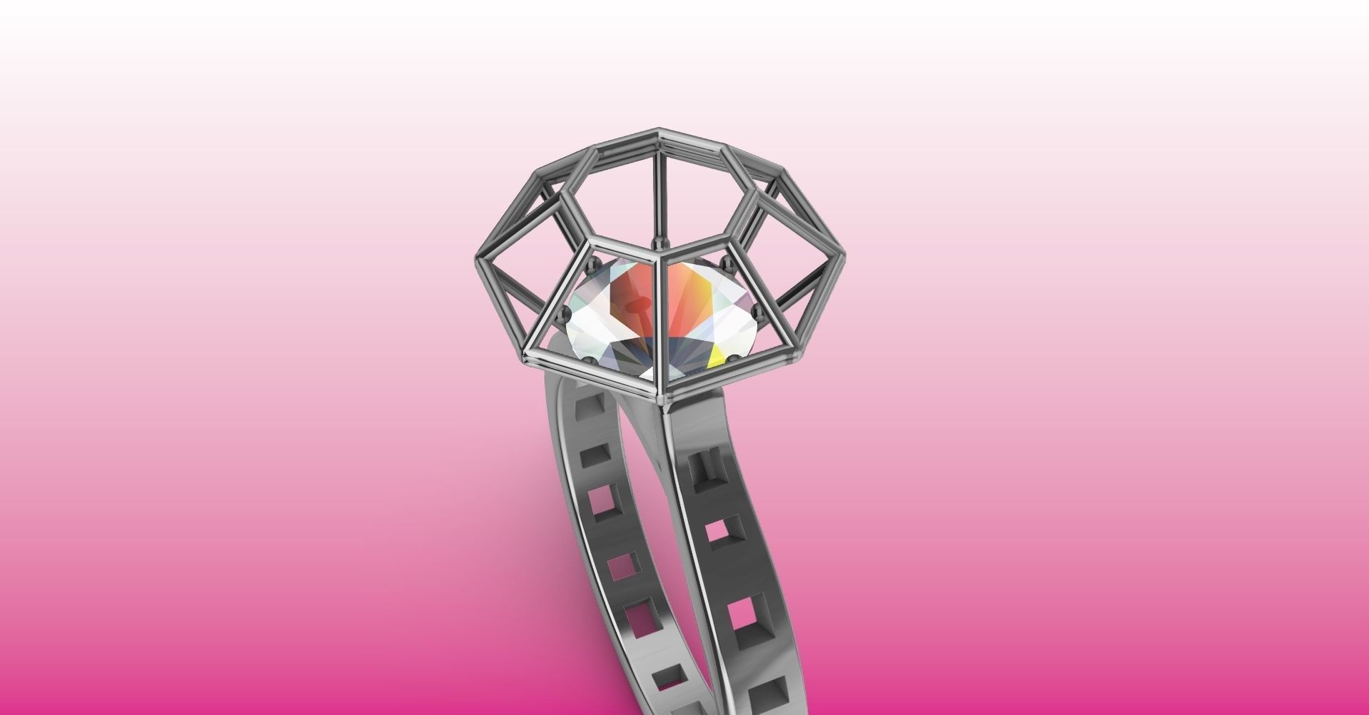 Modern dimaond cage set ring stl verified 3D print model_15