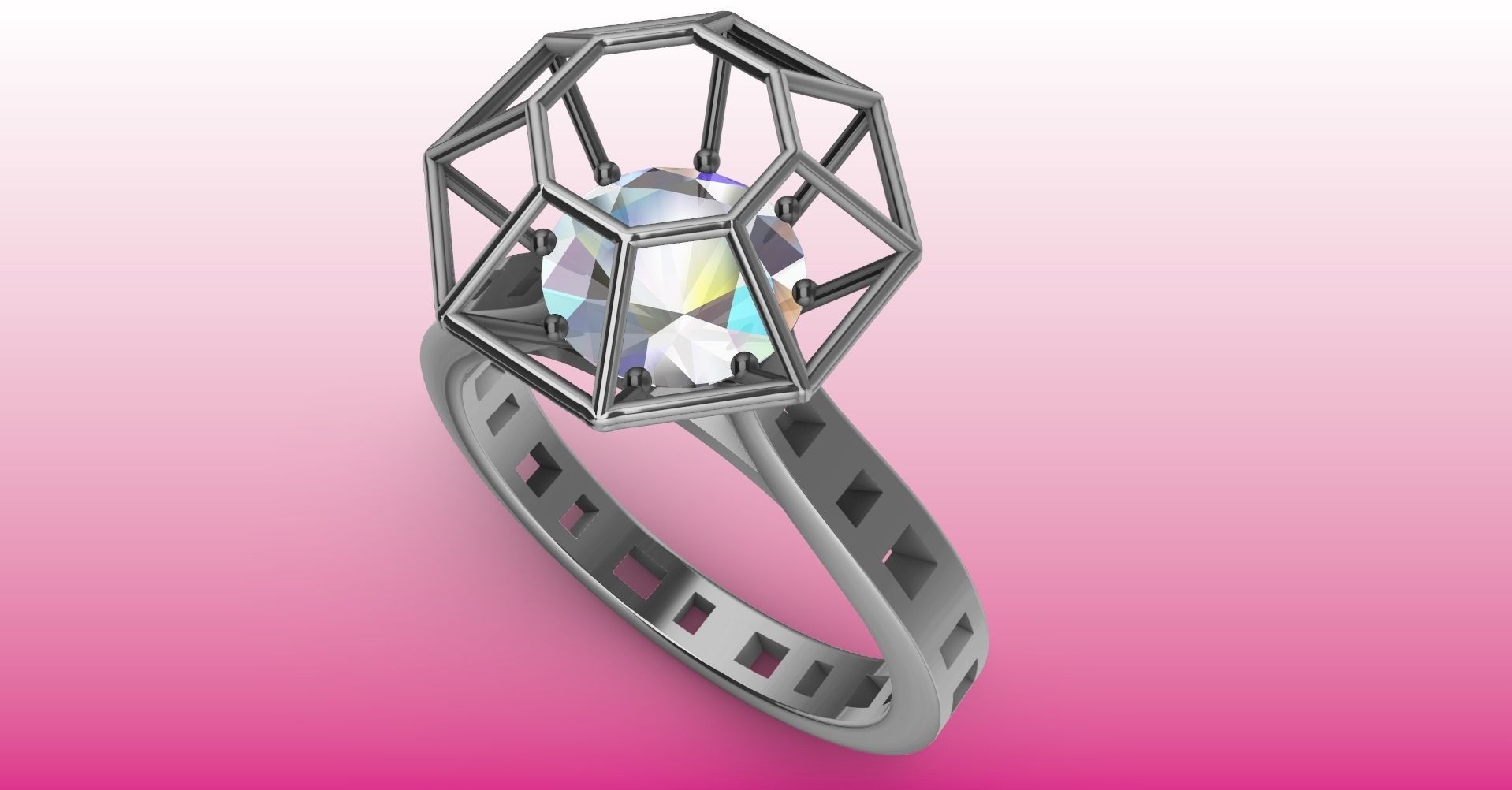 Modern dimaond cage set ring stl verified 3D print model_2