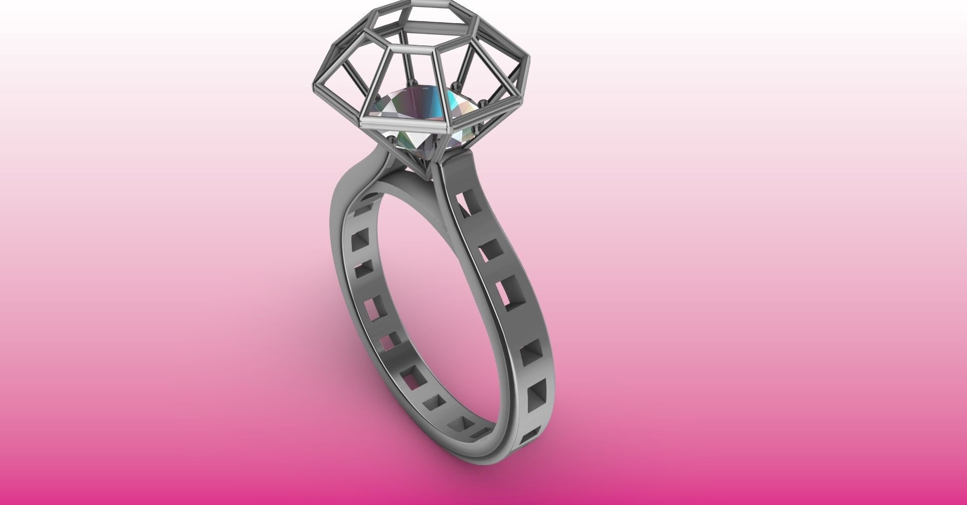 Modern dimaond cage set ring stl verified 3D print model_4