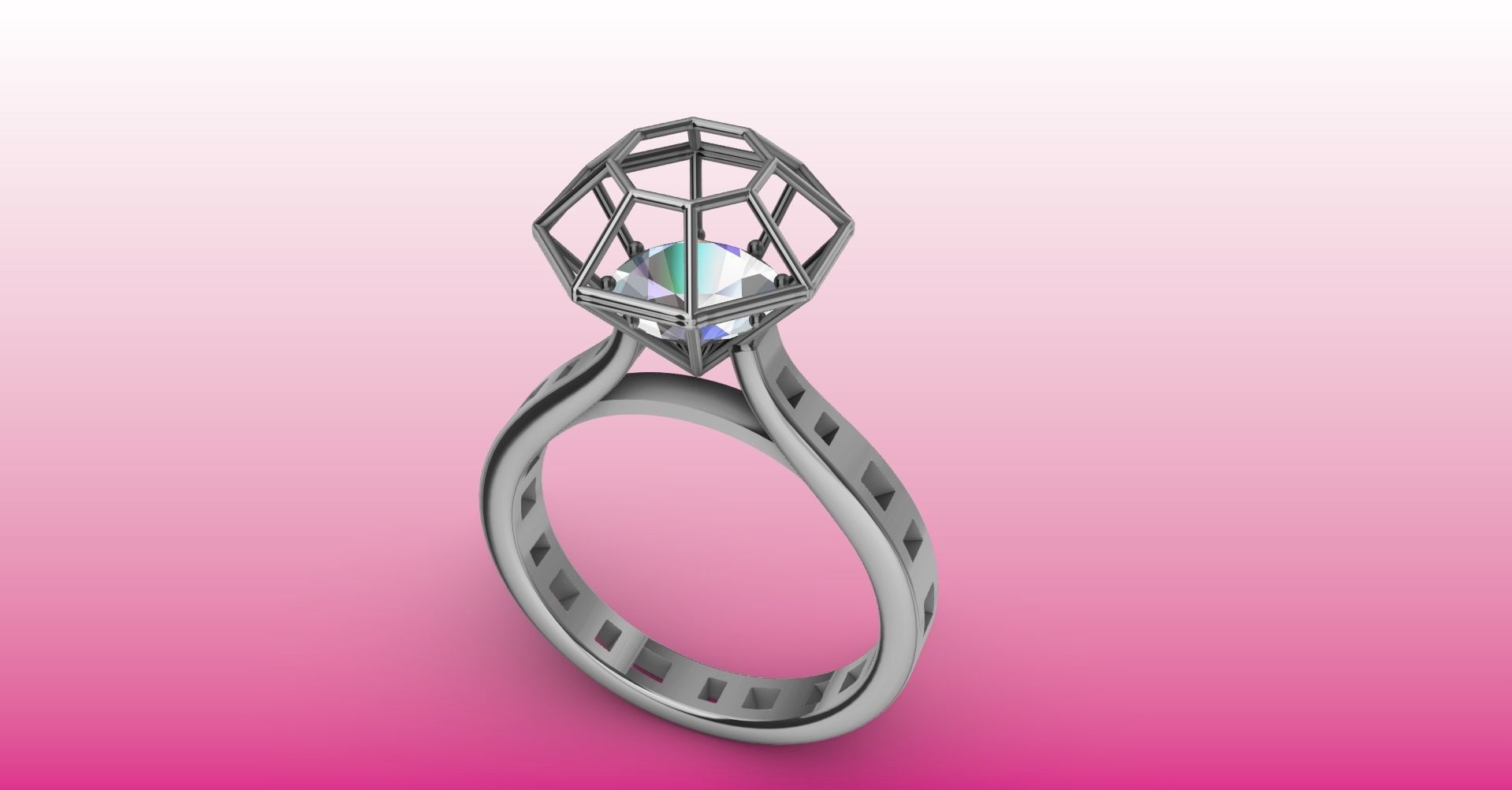 Modern dimaond cage set ring stl verified 3D print model_13