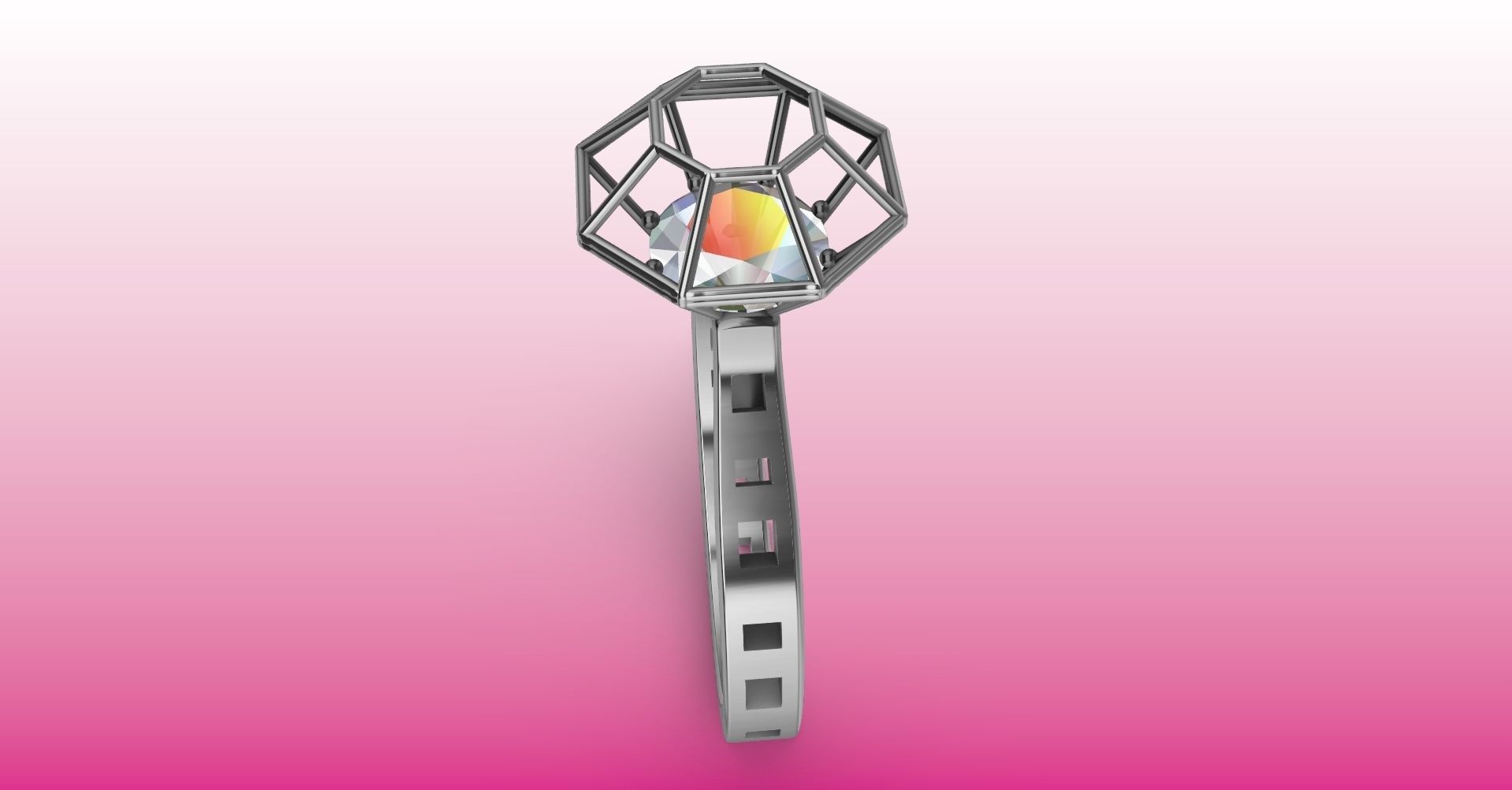 Modern dimaond cage set ring stl verified 3D print model_5