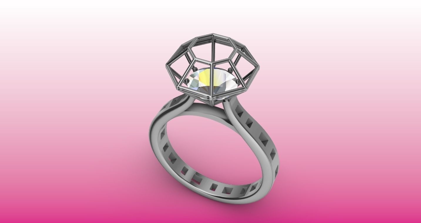 Modern dimaond cage set ring stl verified 3D print model_21
