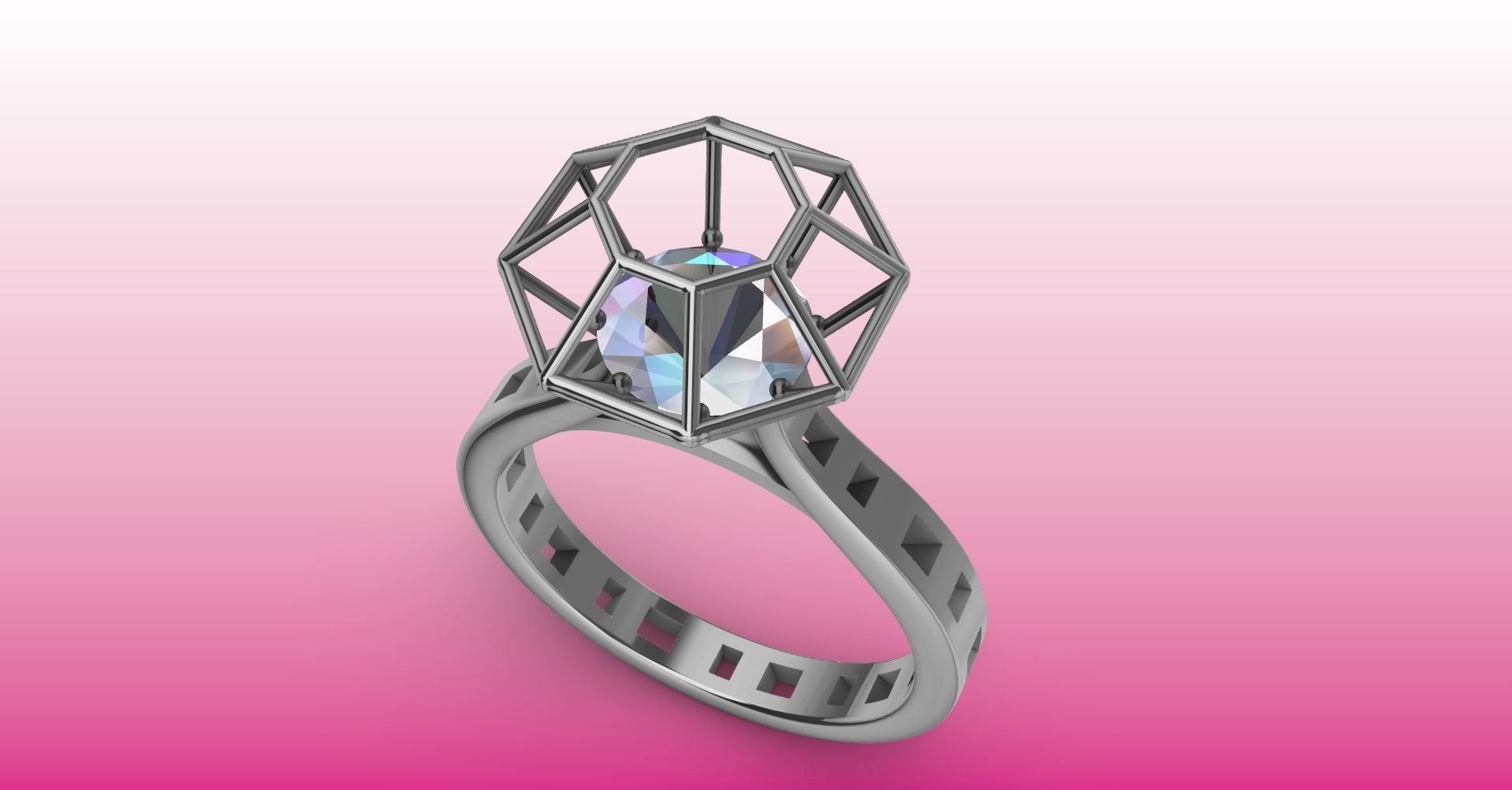 Modern dimaond cage set ring stl verified 3D print model_14