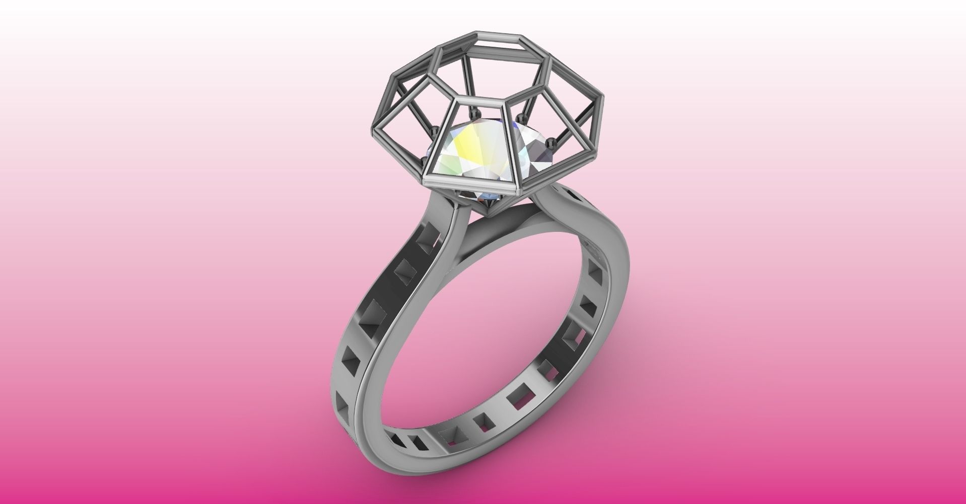 Modern dimaond cage set ring stl verified 3D print model_3