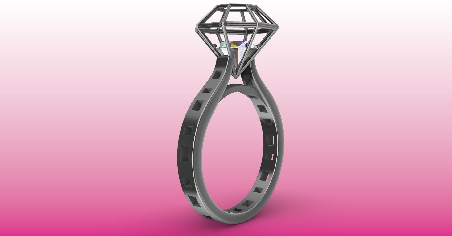 Modern dimaond cage set ring stl verified 3D print model_10