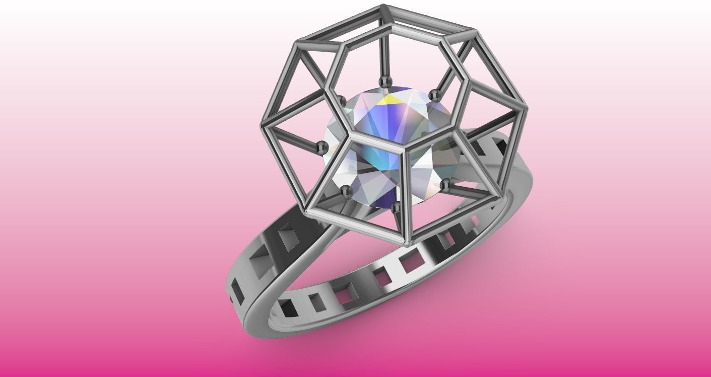 Modern dimaond cage set ring stl verified 3D print model_22