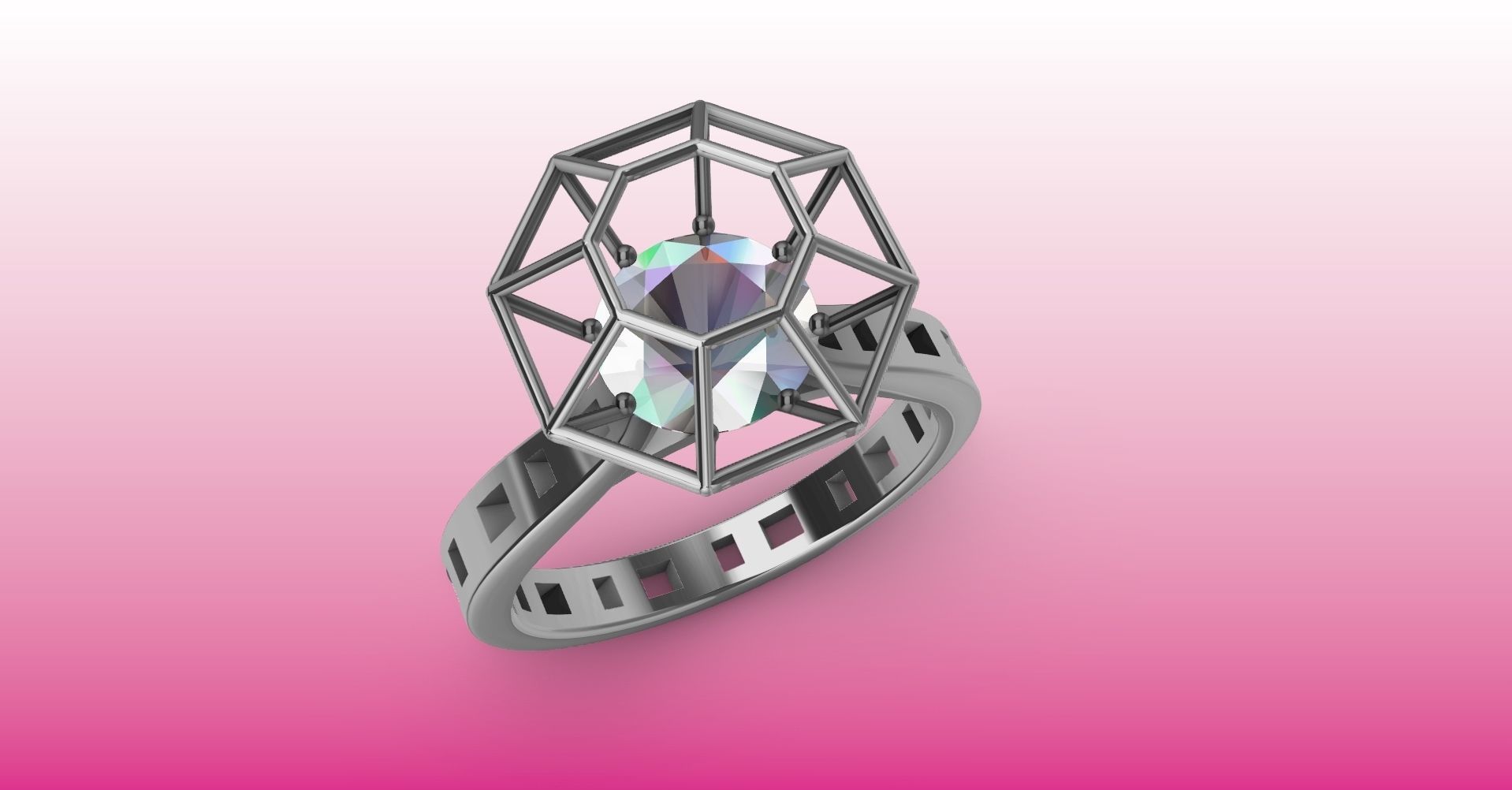 Modern dimaond cage set ring stl verified 3D print model_12