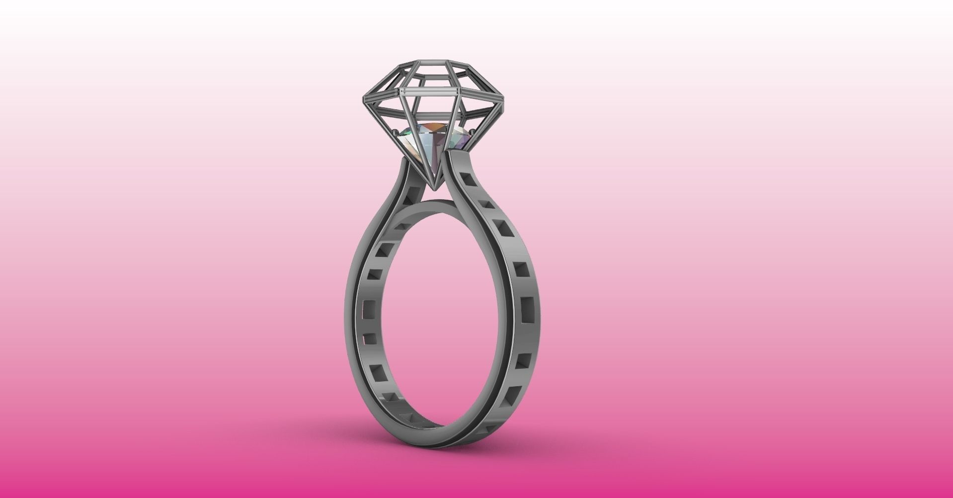 Modern dimaond cage set ring stl verified 3D print model_7