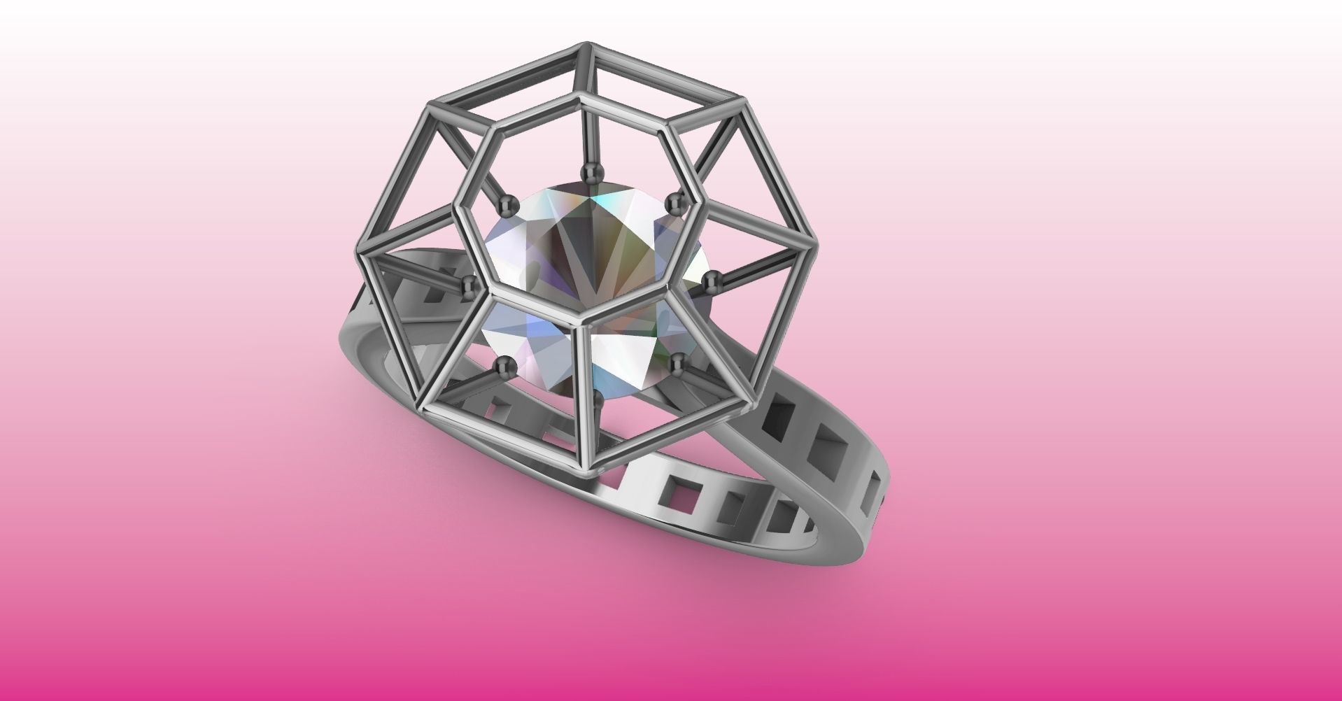 Modern dimaond cage set ring stl verified 3D print model_1