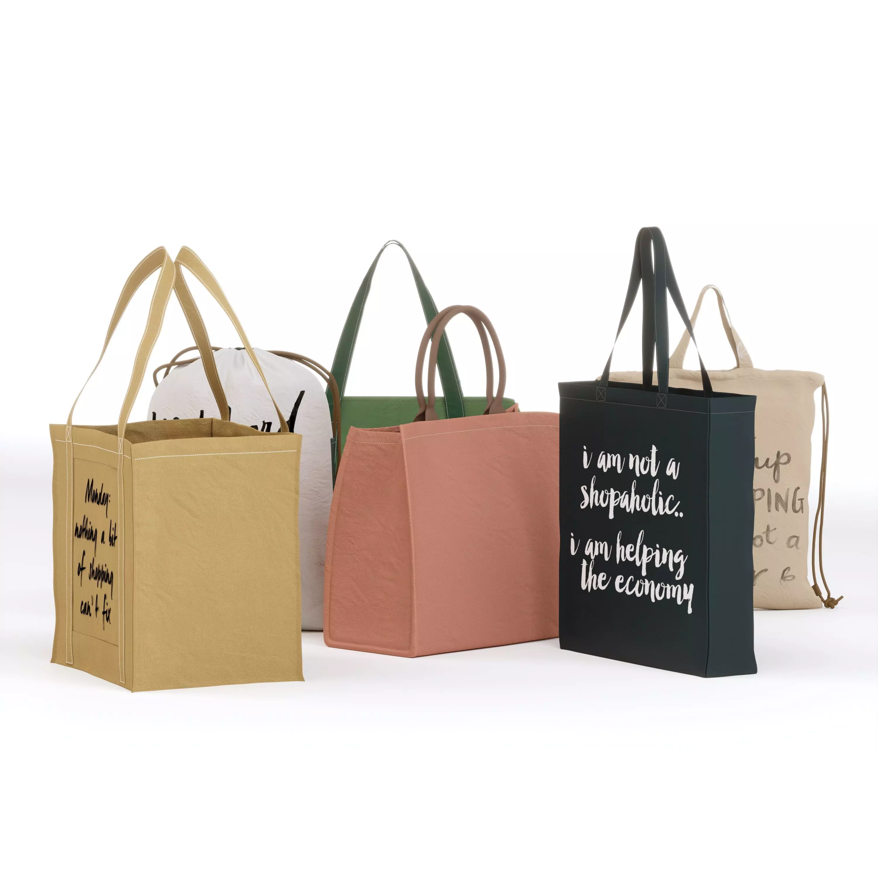 Selection of shopping and carrier bags 3D model