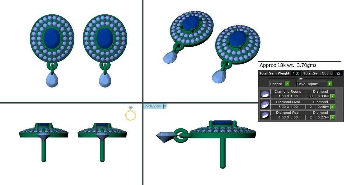 Earrings Green Stone 3D print model_1