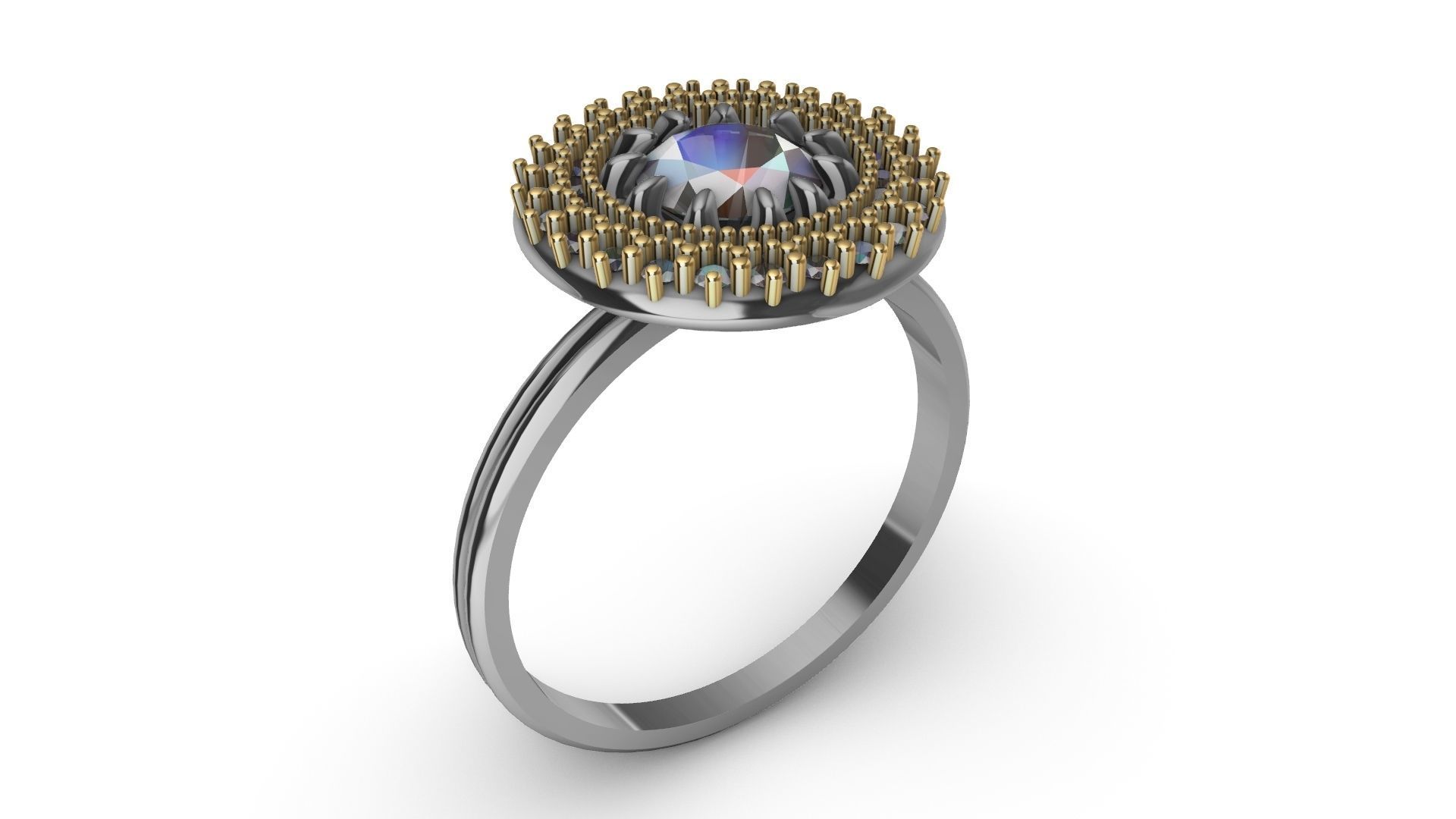 claw setting diamond halo ring stl verified 3D print model_11