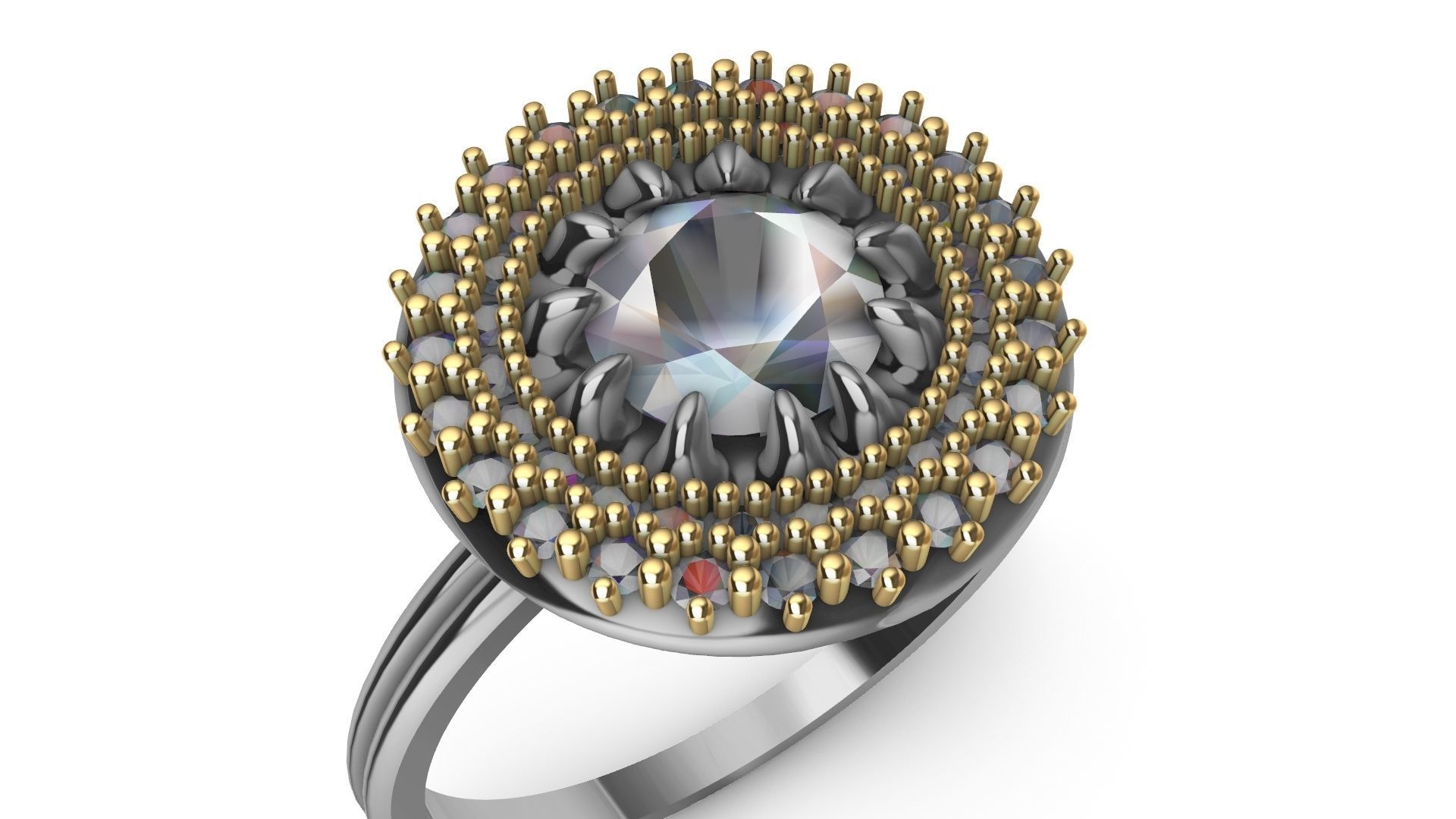 claw setting diamond halo ring stl verified 3D print model_9