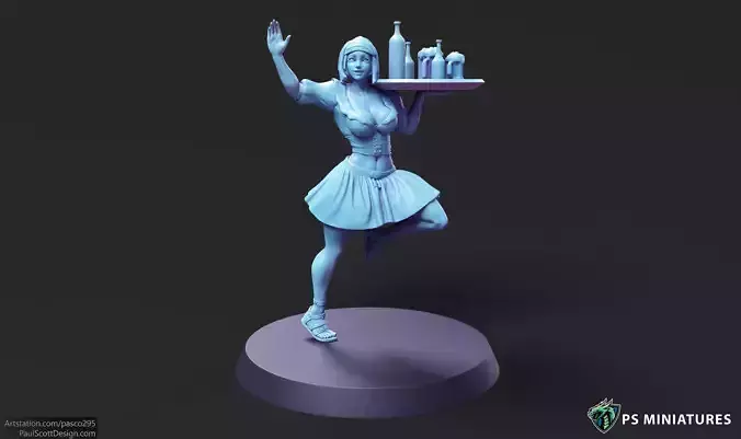 Human Barmaid 01    2 Variants and Pinup 3D print model