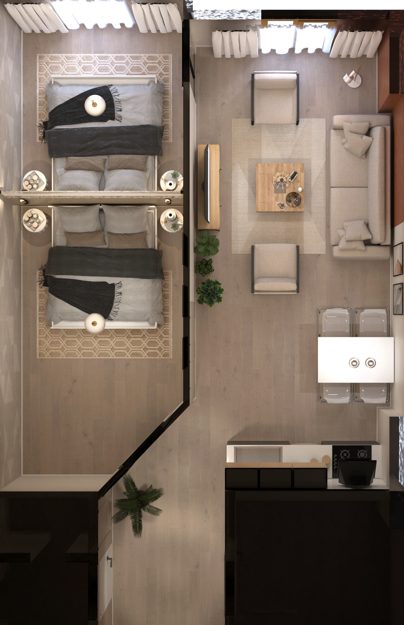 2 pcs 2plus1 Flats Apart Otel FGM 3D model_6