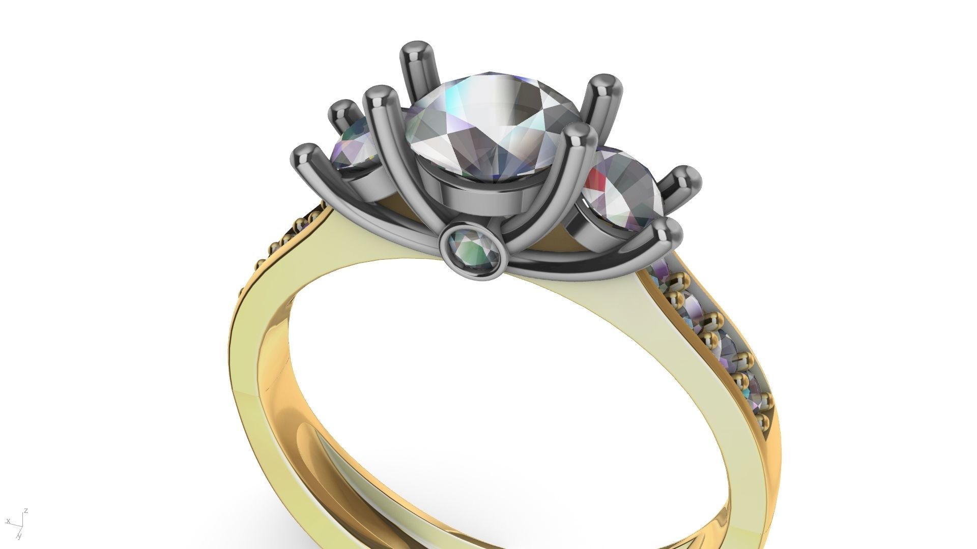 3 stone prong setting ring  stl verified 3D print model_18