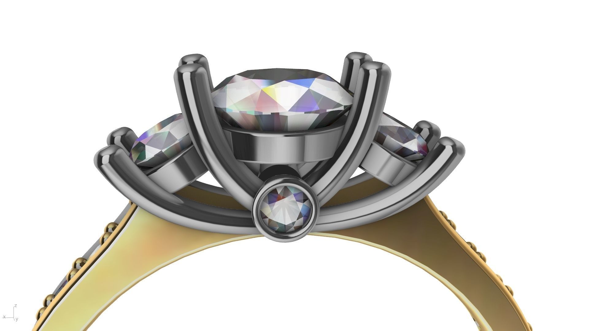 3 stone prong setting ring  stl verified 3D print model_8