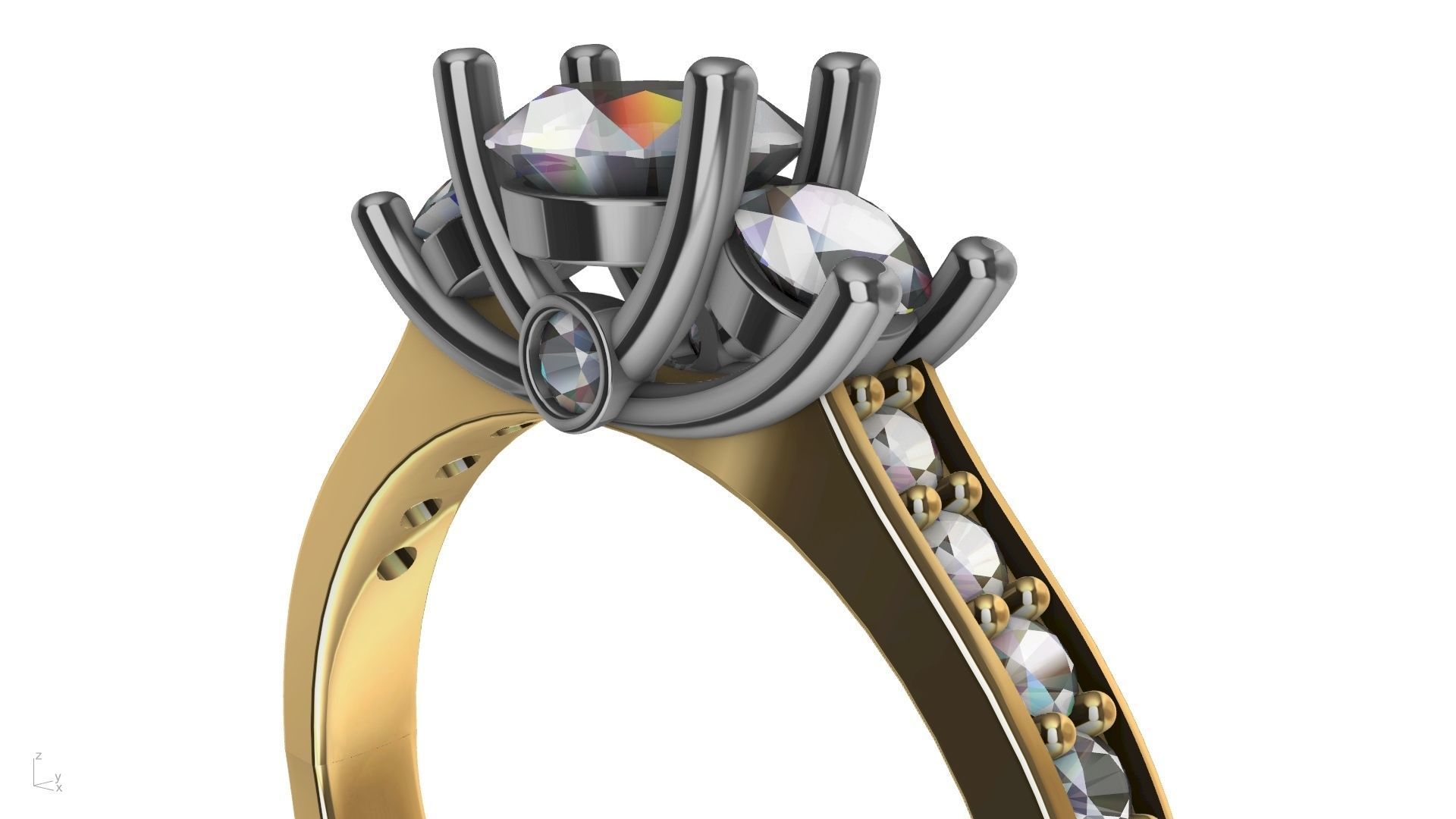 3 stone prong setting ring  stl verified 3D print model_15