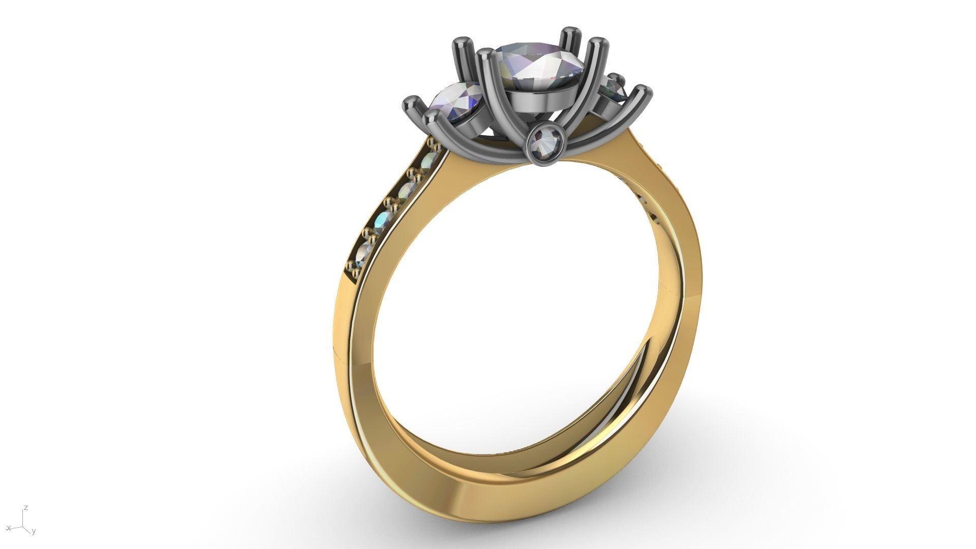 3 stone prong setting ring  stl verified 3D print model_20