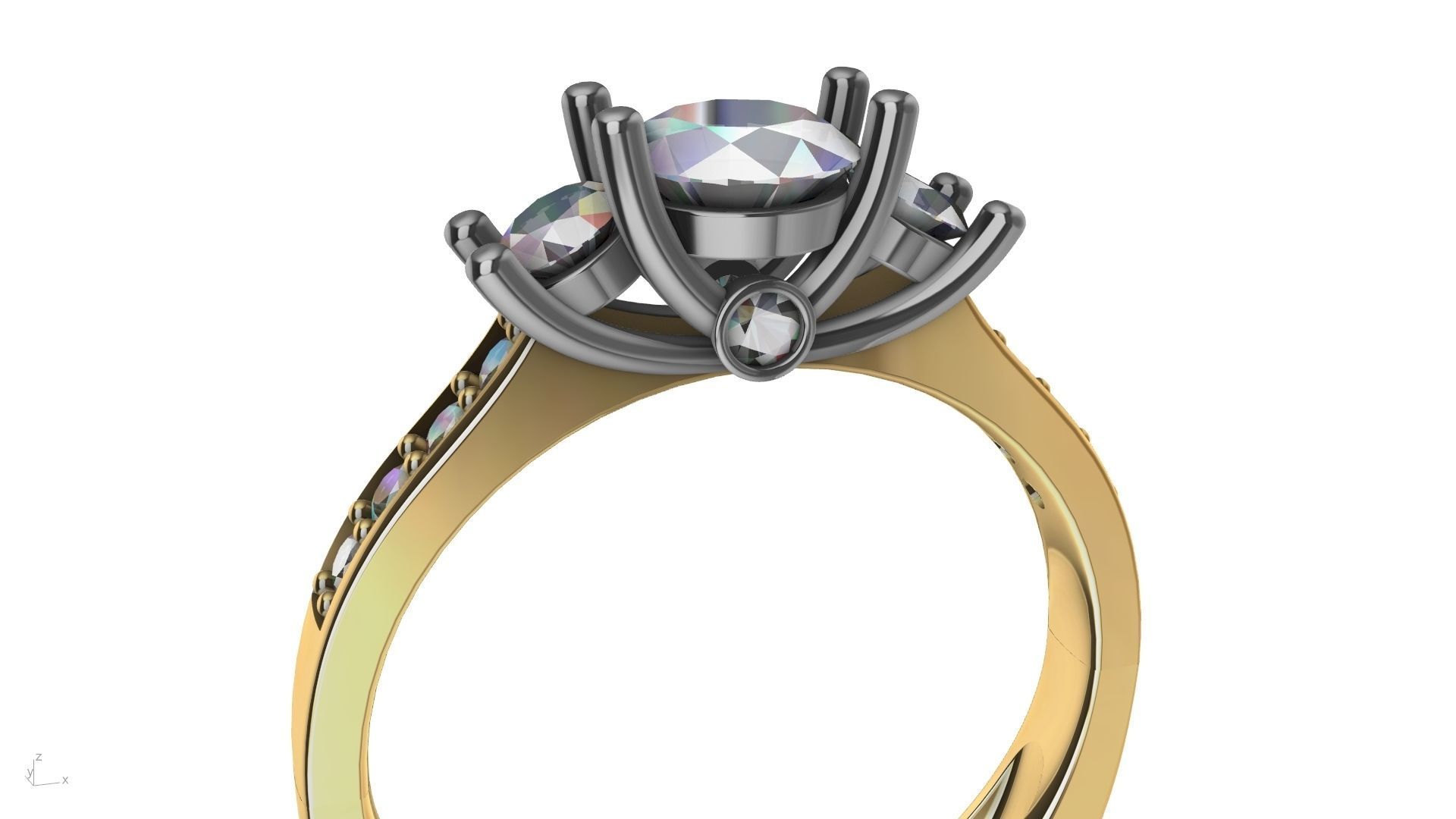 3 stone prong setting ring  stl verified 3D print model_9