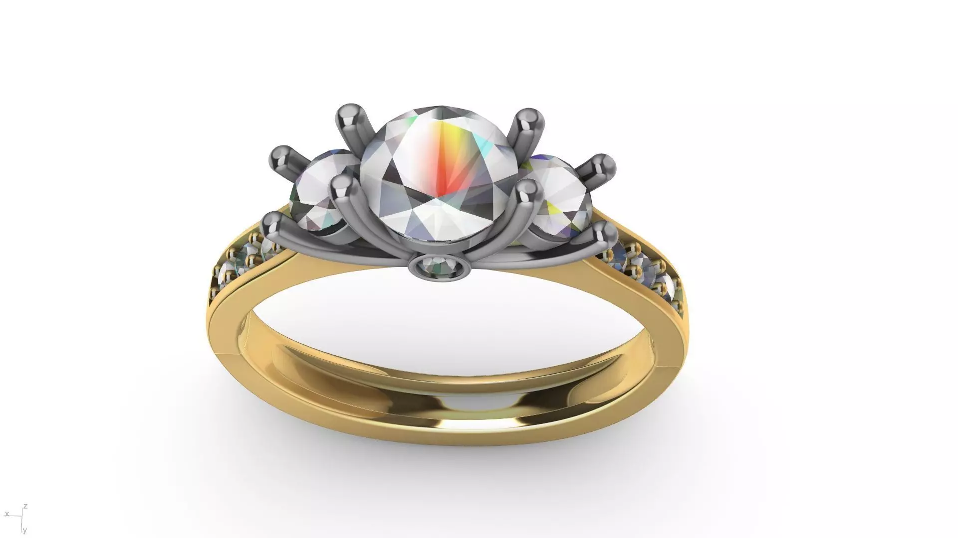 3 stone prong setting ring  stl verified 3D print model_0