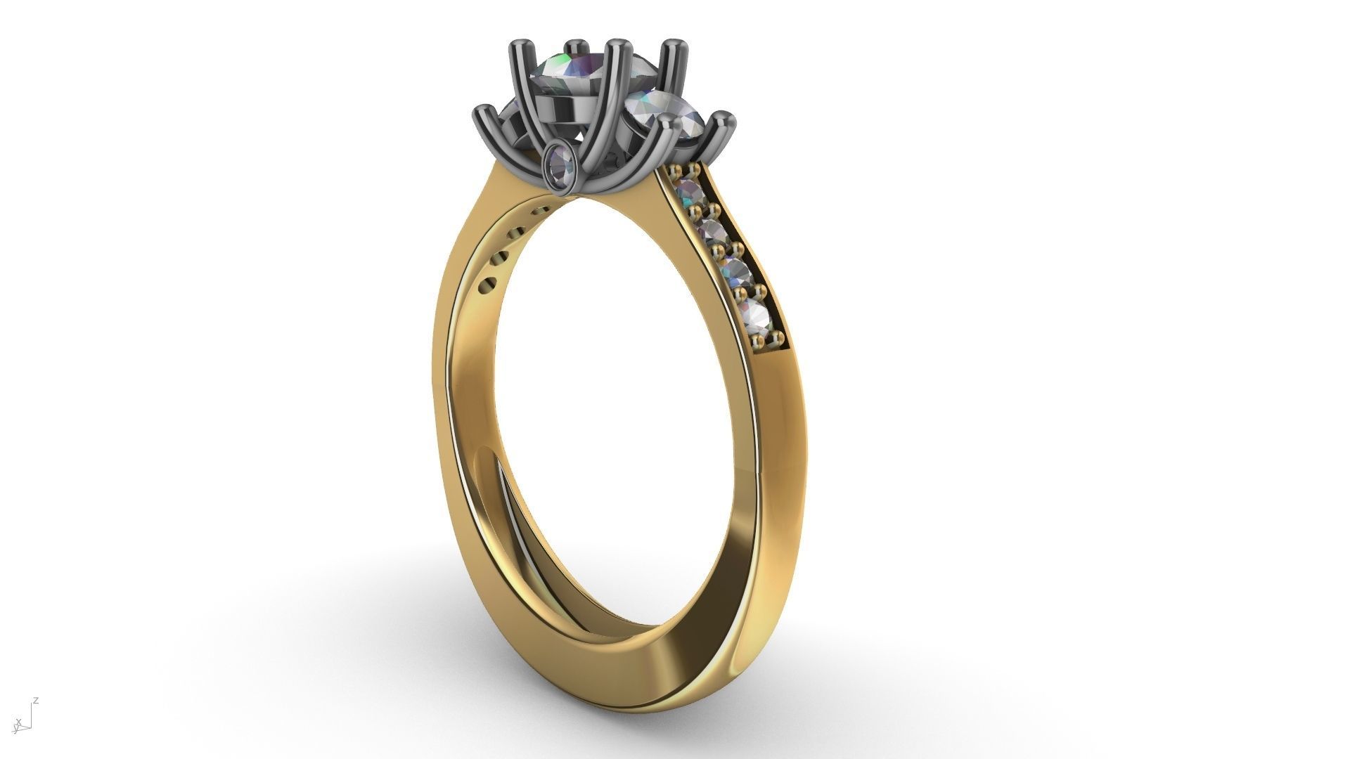 3 stone prong setting ring  stl verified 3D print model_6