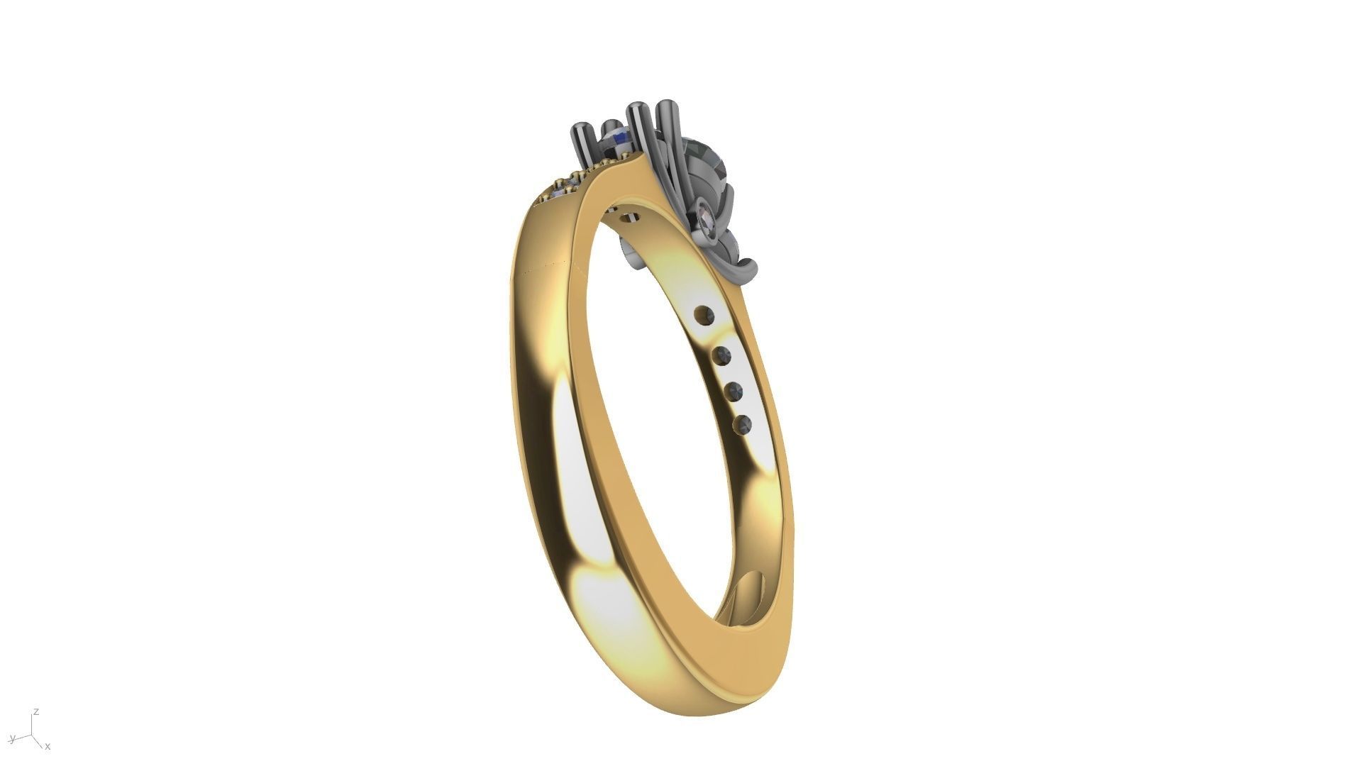 3 stone prong setting ring  stl verified 3D print model_2