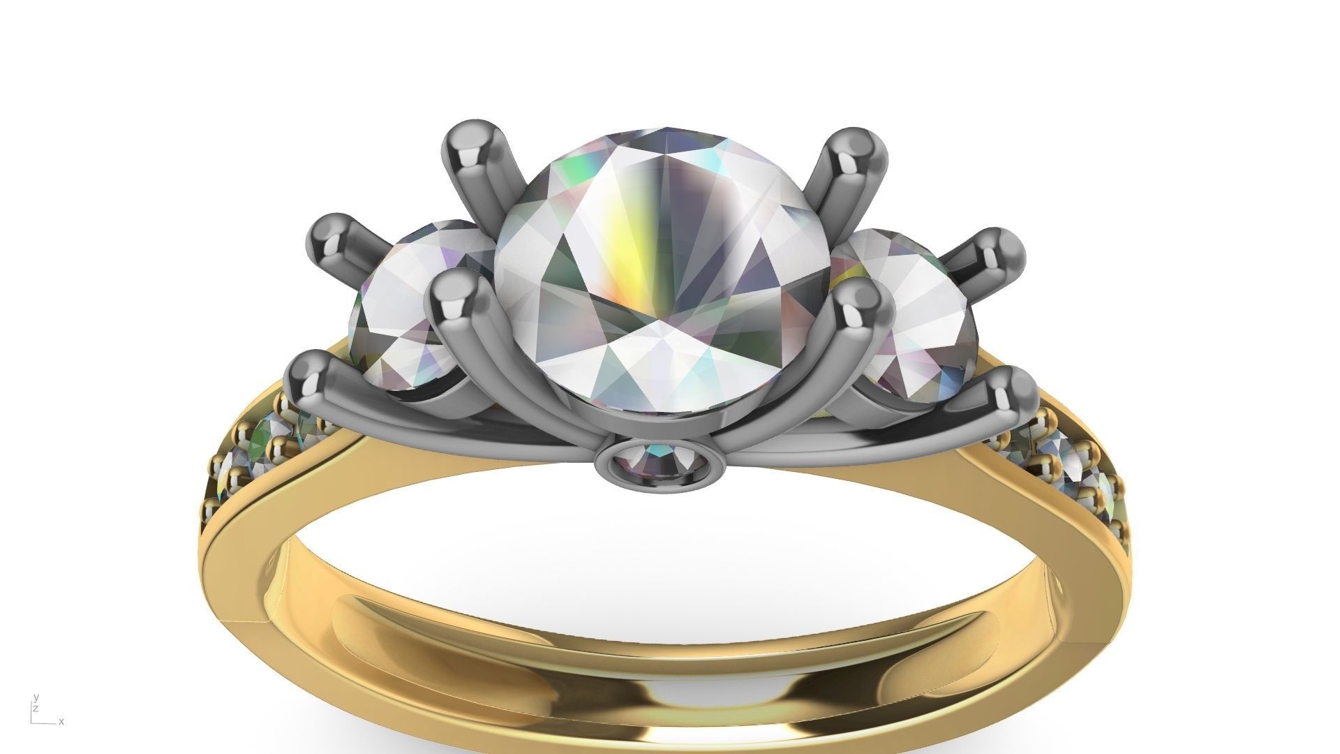 3 stone prong setting ring  stl verified 3D print model_16