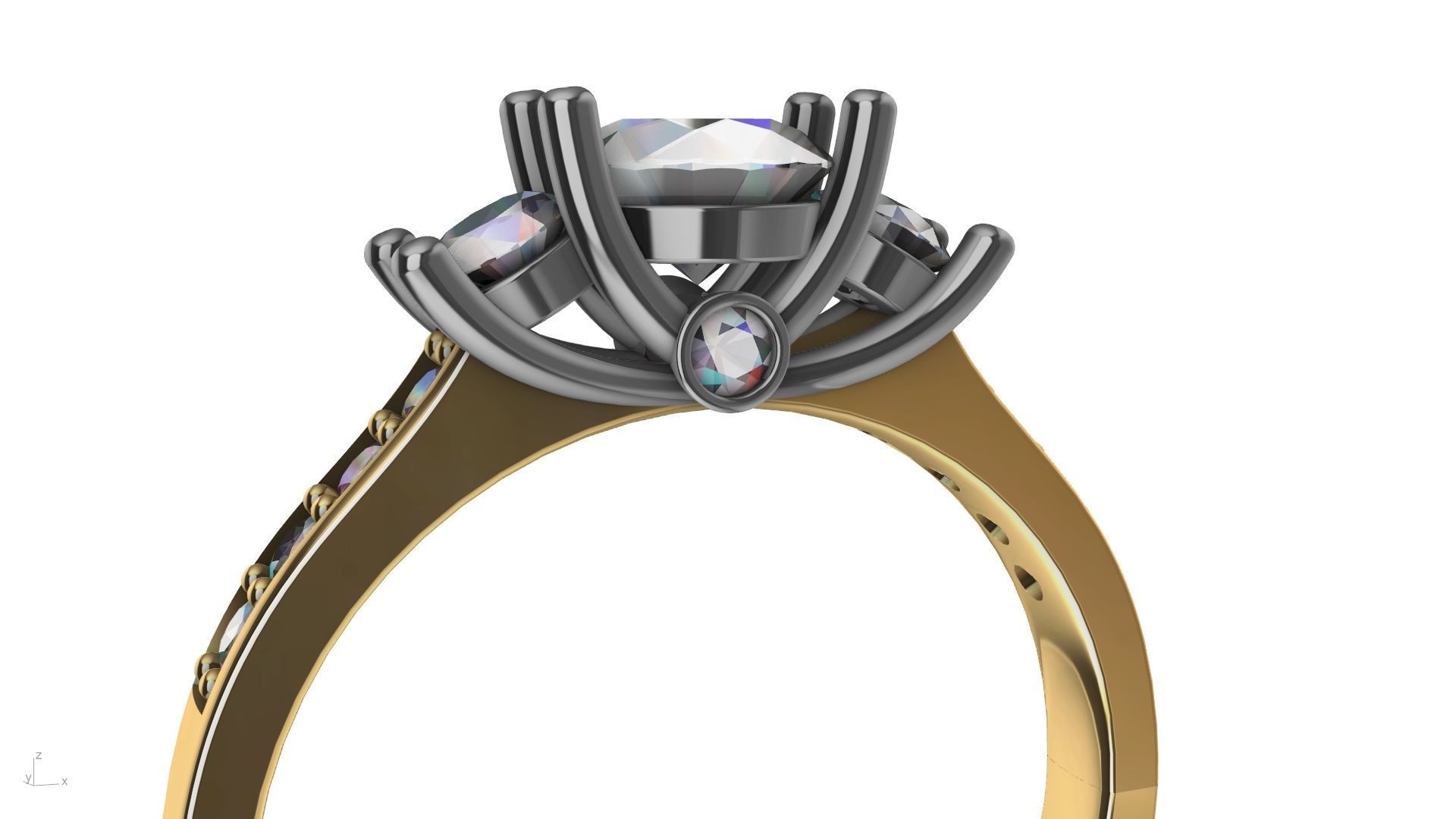 3 stone prong setting ring  stl verified 3D print model_14