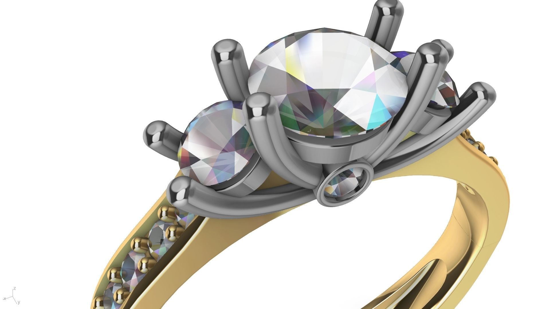 3 stone prong setting ring  stl verified 3D print model_19