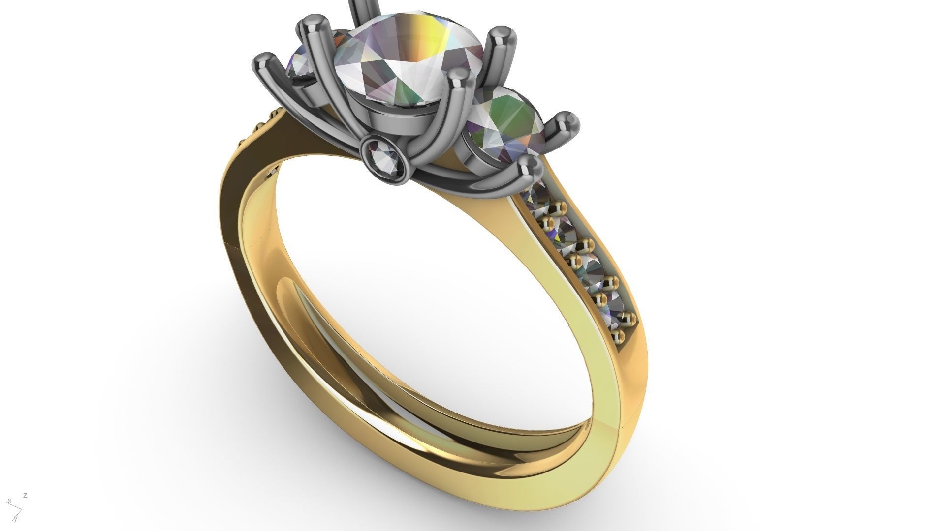 3 stone prong setting ring  stl verified 3D print model_3