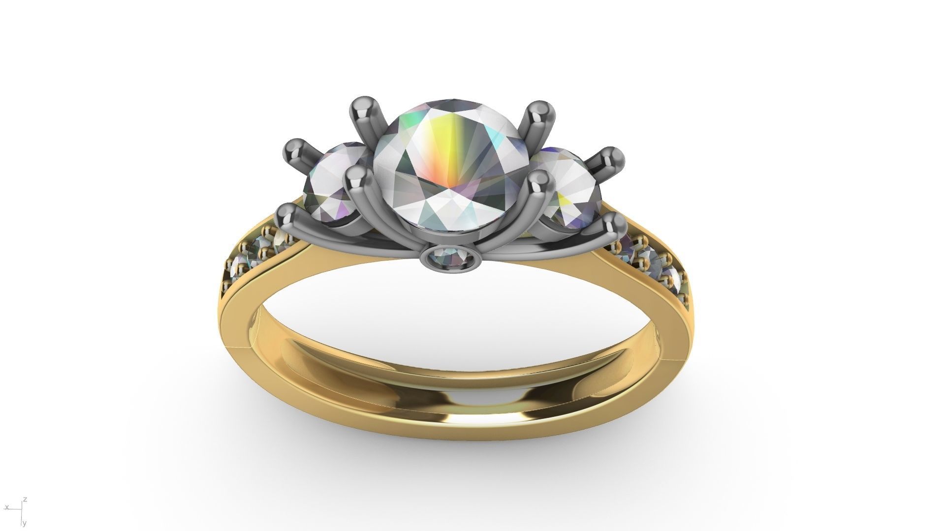 3 stone prong setting ring  stl verified 3D print model_11
