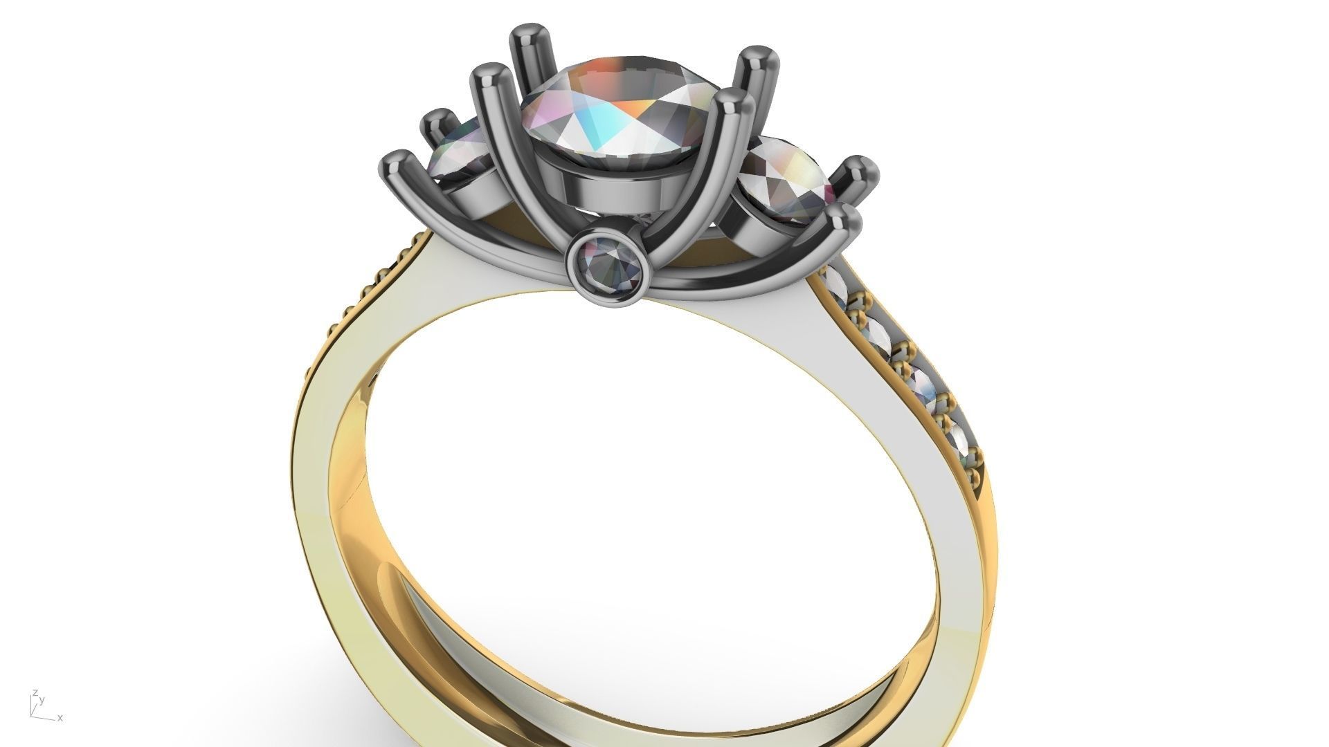 3 stone prong setting ring  stl verified 3D print model_12