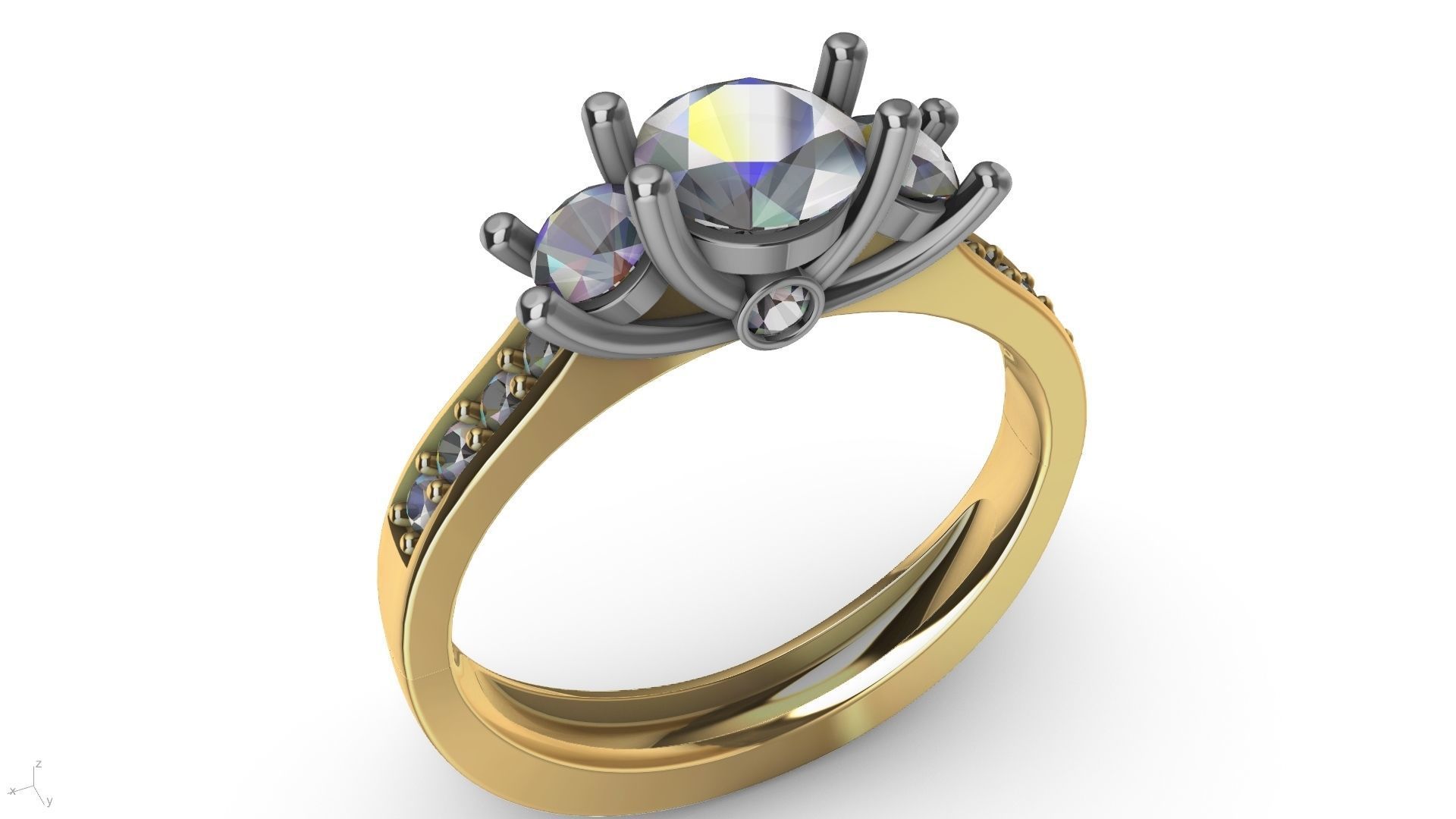 3 stone prong setting ring  stl verified 3D print model_4