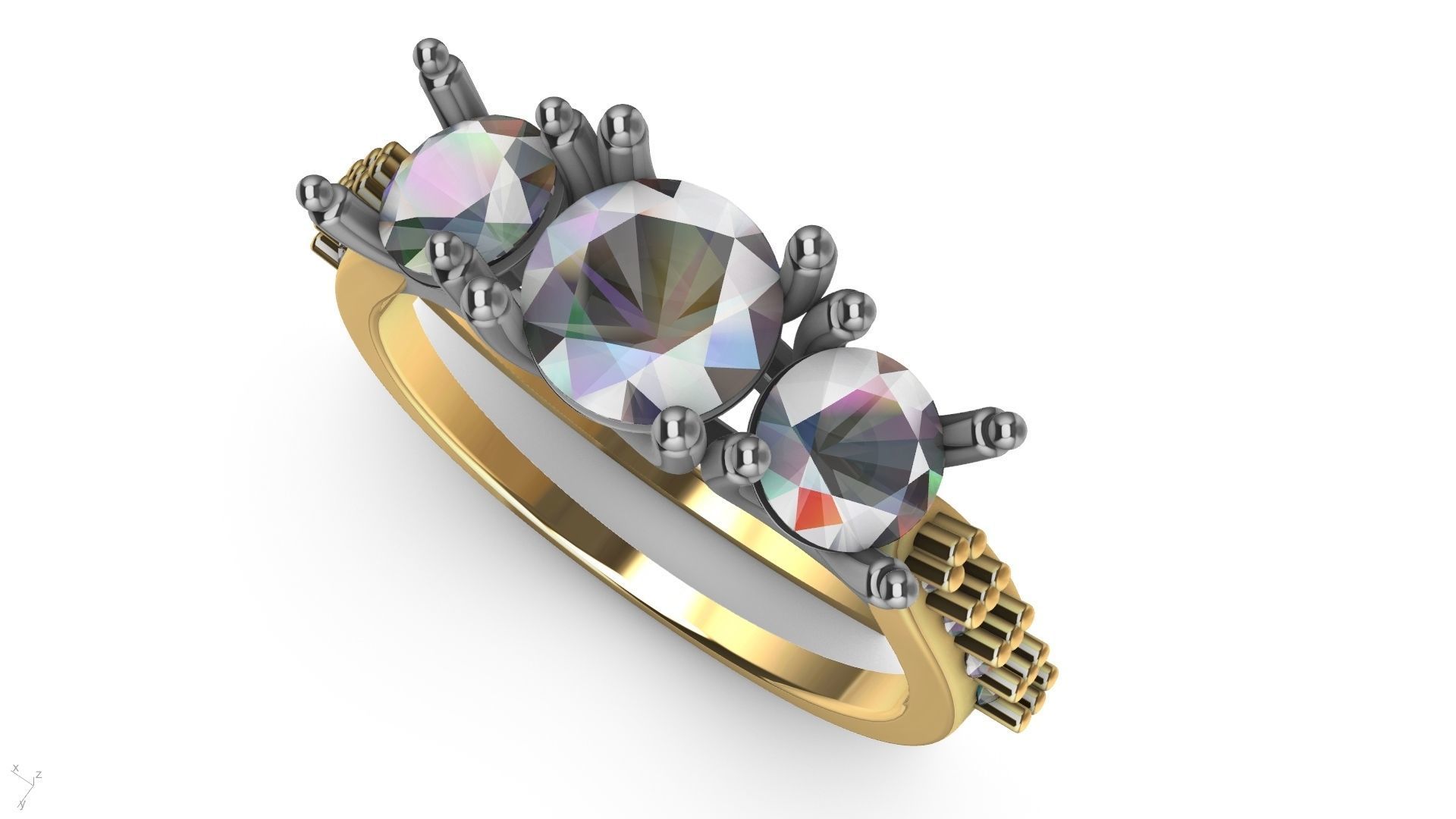 3 stone diamond shank ring stl verified 3D print model_4