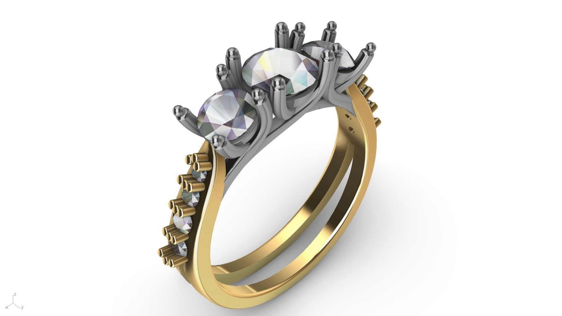 3 stone diamond shank ring stl verified 3D print model_13