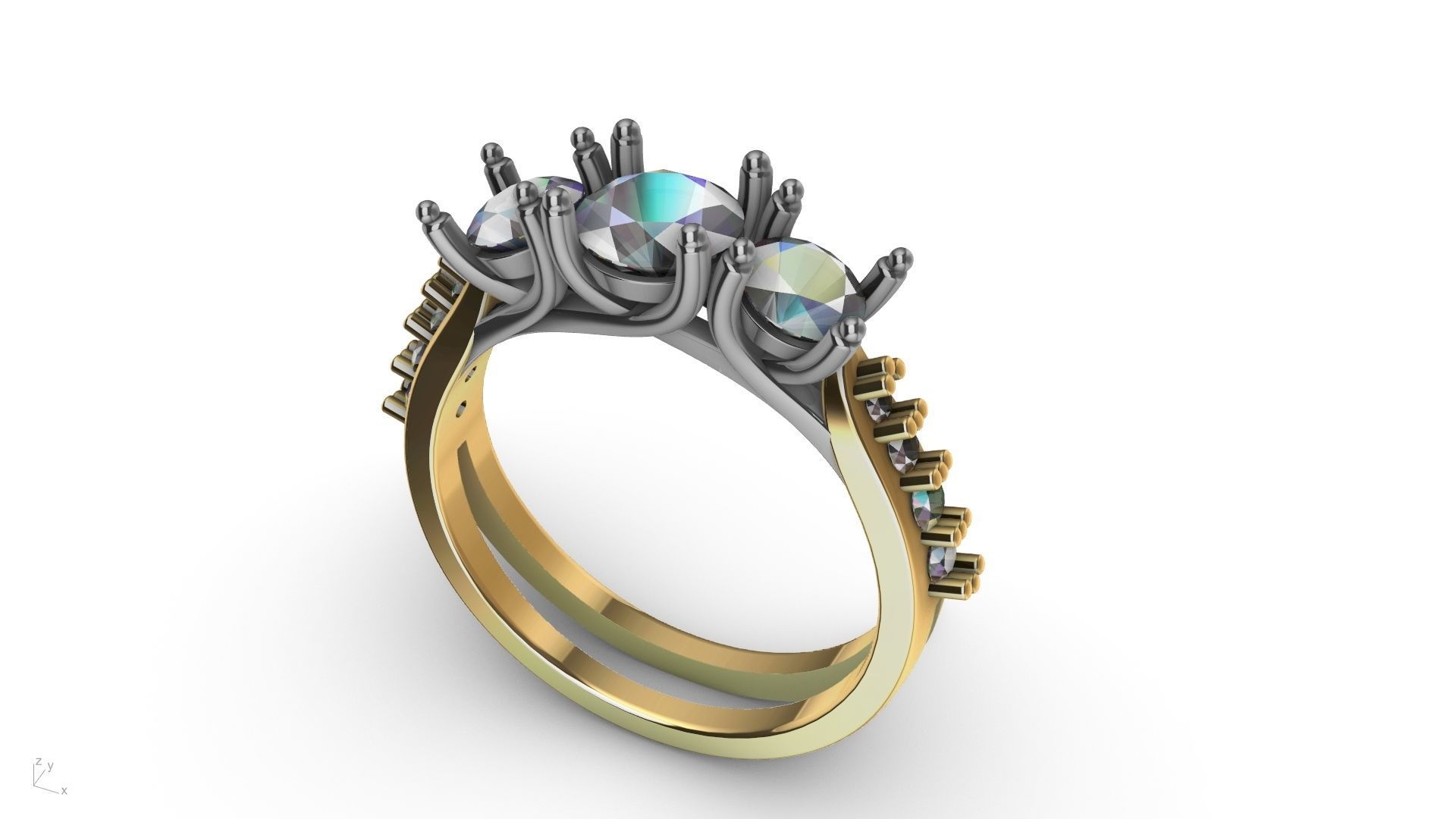 3 stone diamond shank ring stl verified 3D print model_11