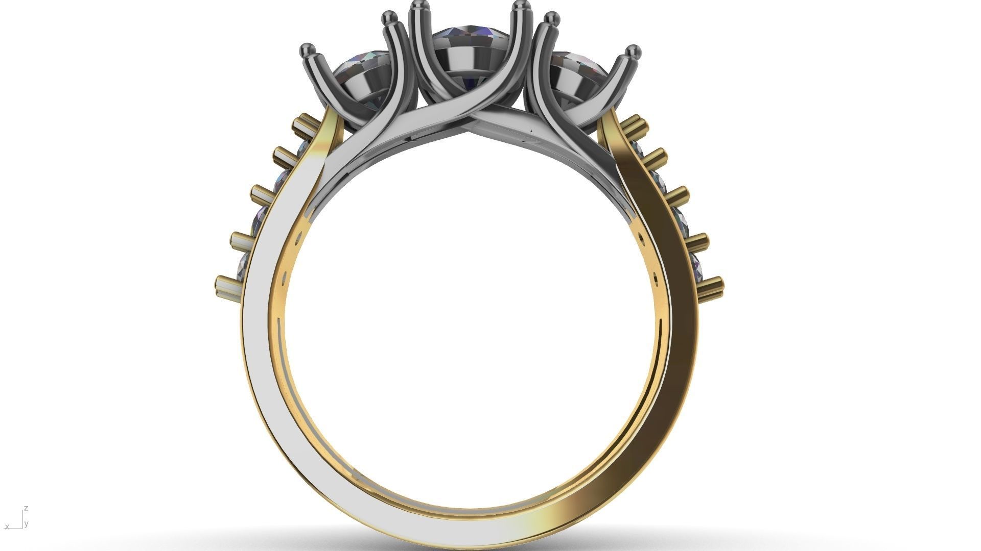 3 stone diamond shank ring stl verified 3D print model_6