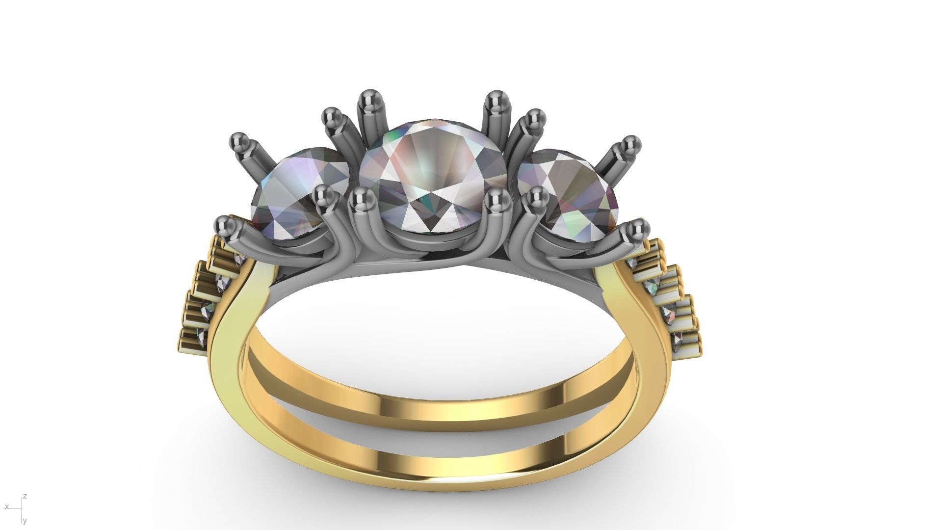 3 stone diamond shank ring stl verified 3D print model_14