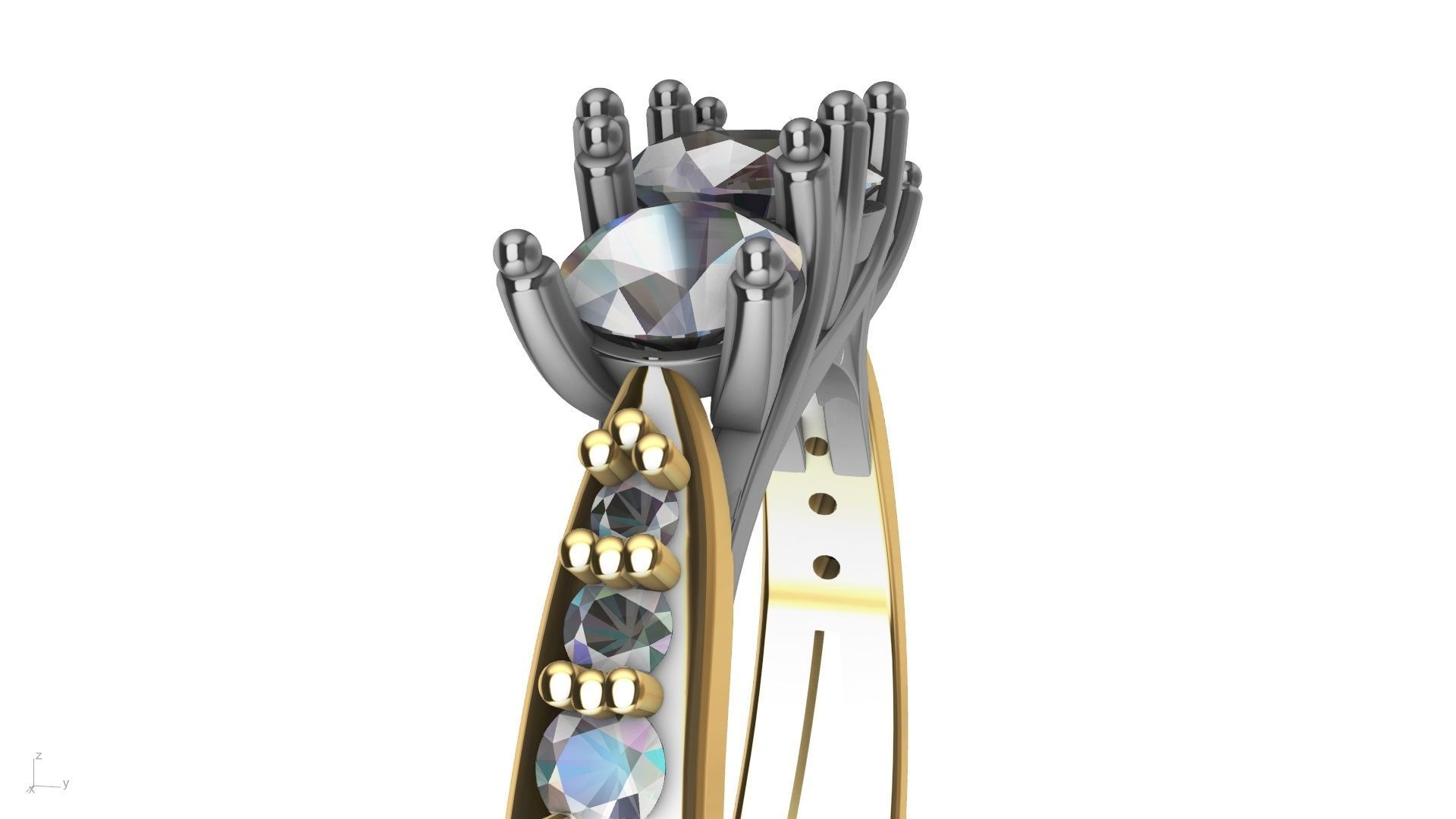 3 stone diamond shank ring stl verified 3D print model_2