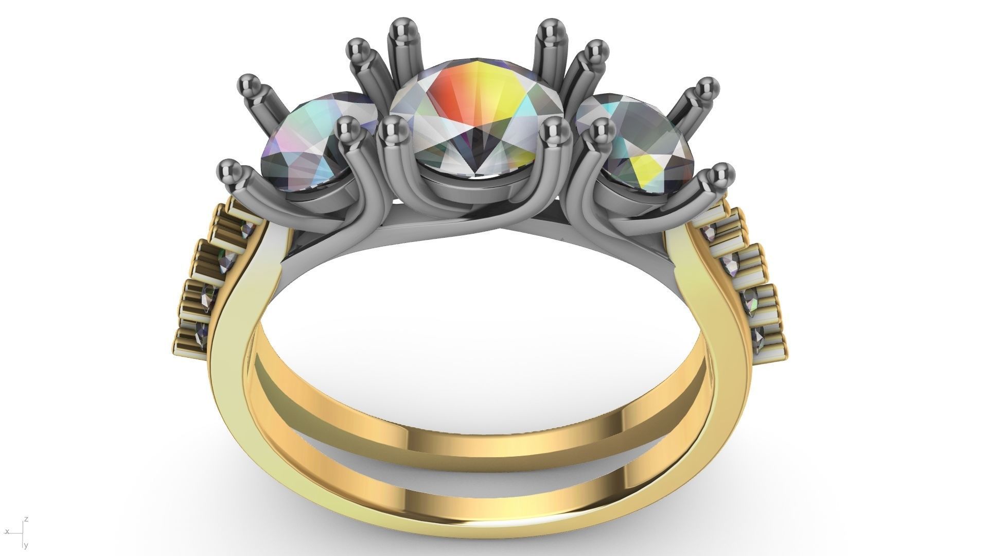 3 stone diamond shank ring stl verified 3D print model_7