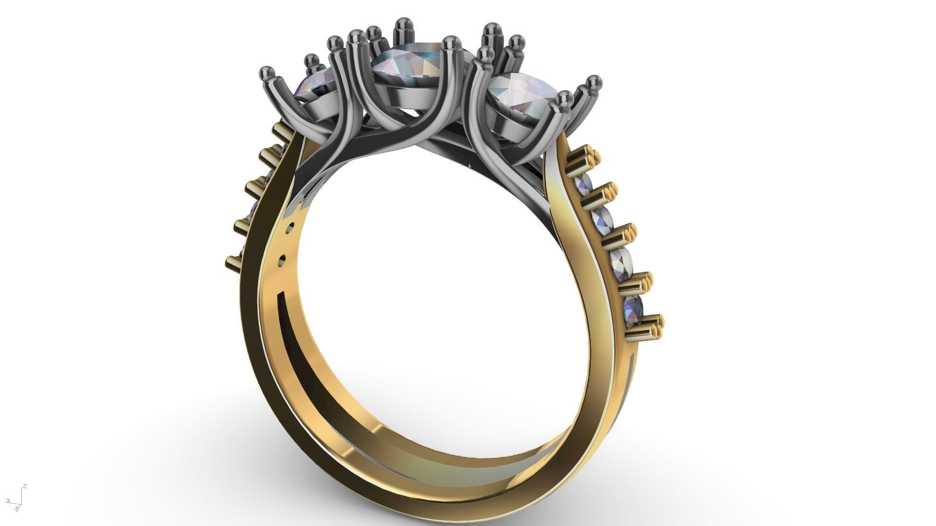 3 stone diamond shank ring stl verified 3D print model_8